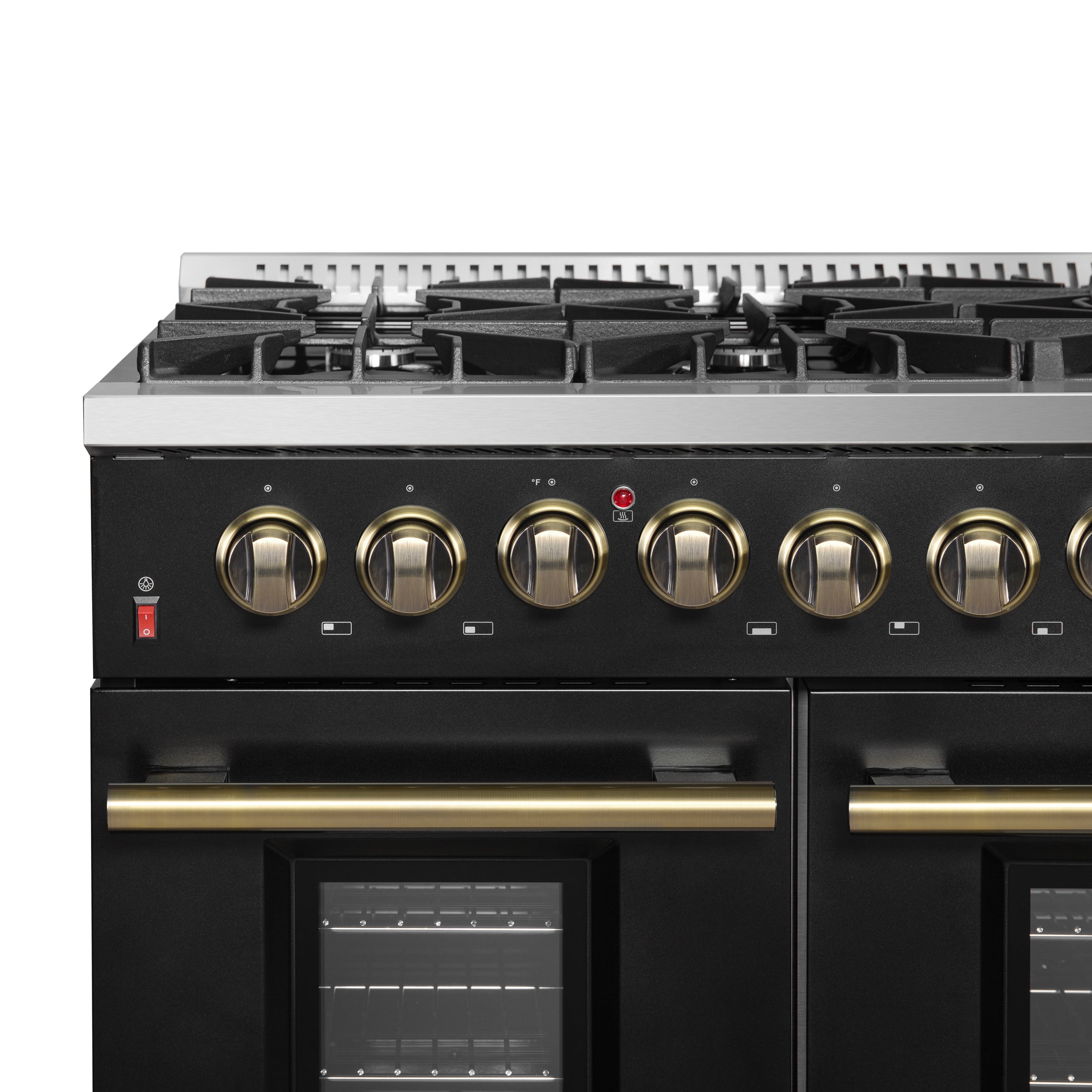 Forno Galiano 48 in. 6.58 cu. ft. 8-Burner Black Dual Fuel Range with Antique Brass Accents | FFSGS6156-48BLK