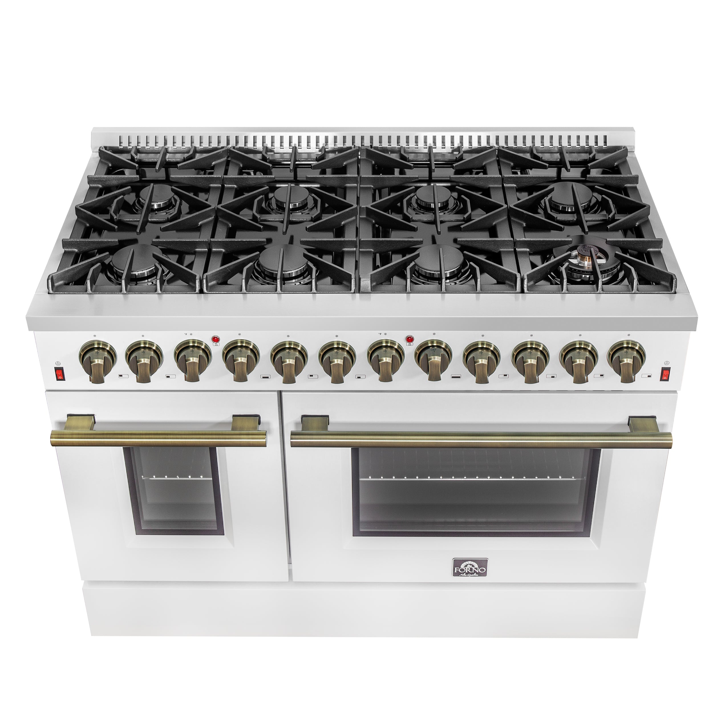 Forno Galiano 48 in. 6.58 cu. ft. 8-Burner White Dual Fuel Range with Antique Brass Accents | FFSGS6156-48