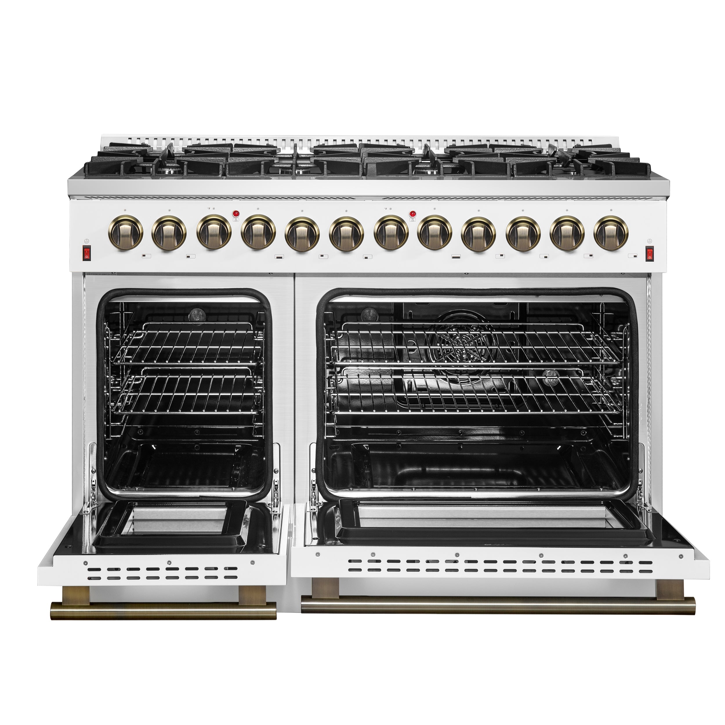 Forno Galiano 48 in. 6.58 cu. ft. 8-Burner White Dual Fuel Range with Antique Brass Accents | FFSGS6156-48
