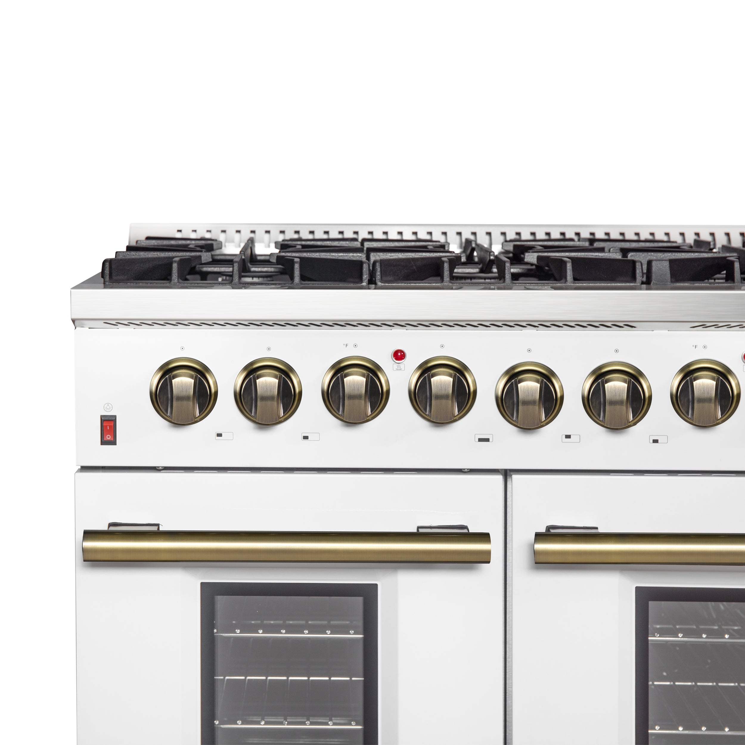 Forno Galiano 48 in. 6.58 cu. ft. 8-Burner White Dual Fuel Range with Antique Brass Accents | FFSGS6156-48
