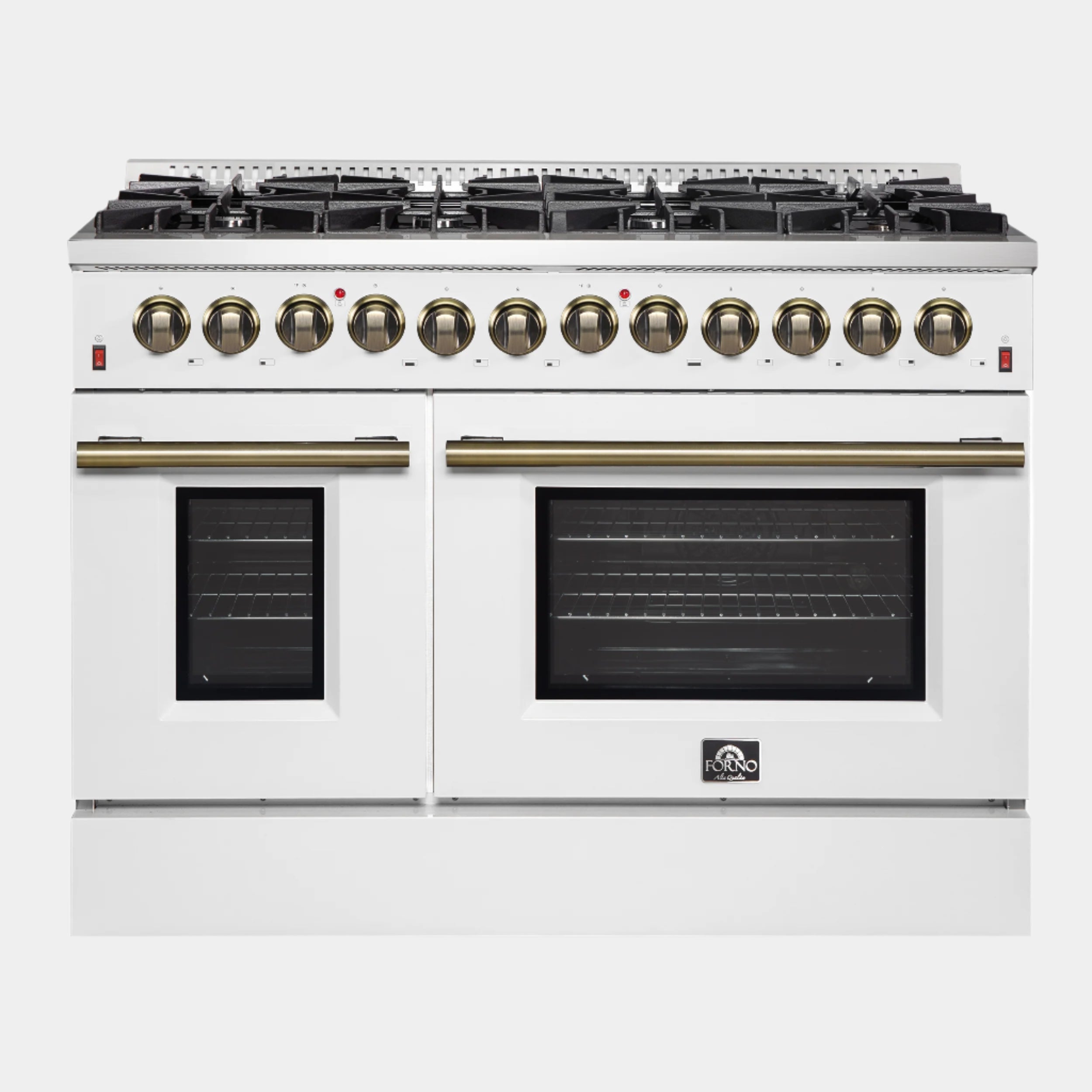 Forno Galiano 48 in. 6.58 cu. ft. 8-Burner White Dual Fuel Range with Antique Brass Accents | FFSGS6156-48