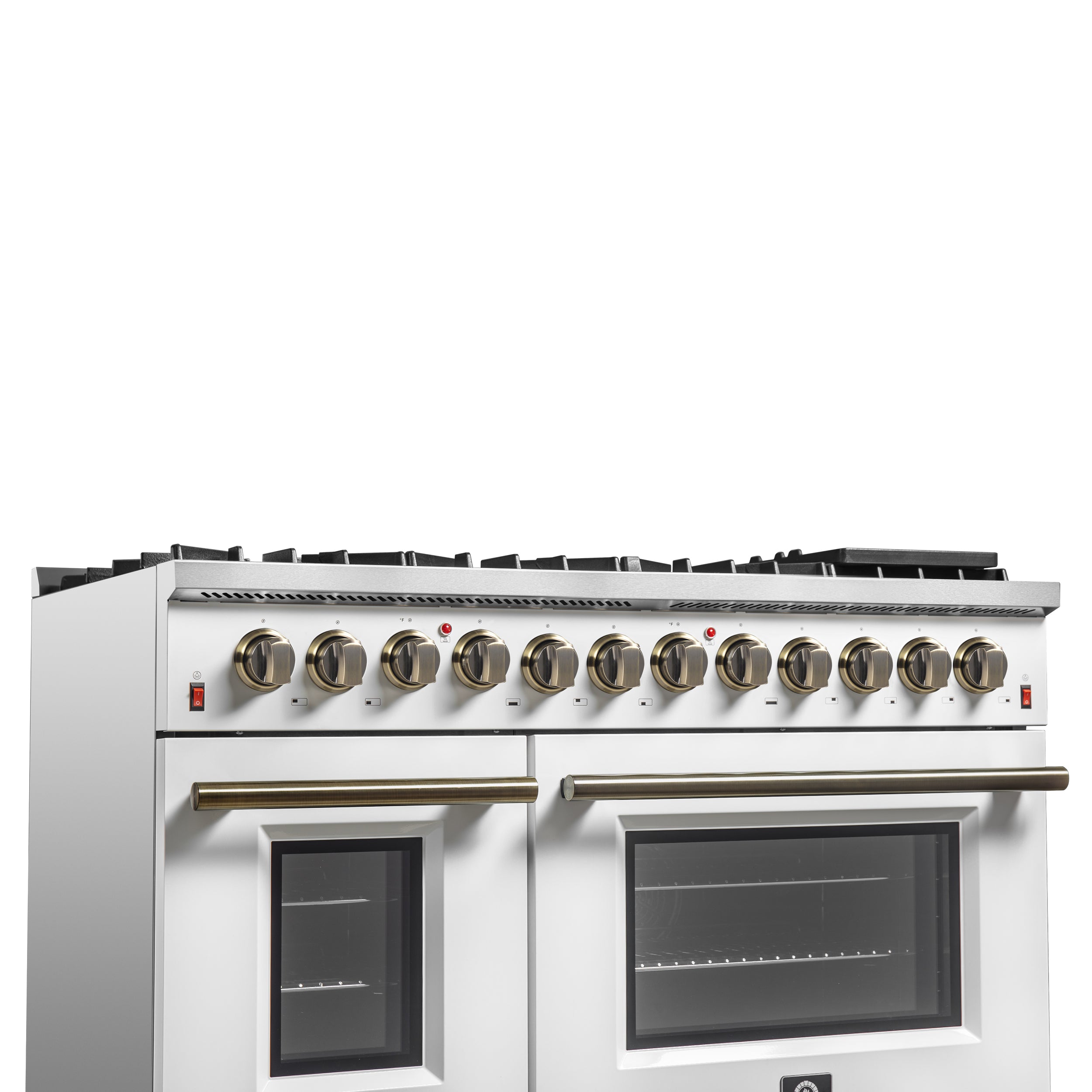 Forno Galiano 48 in. 6.58 cu. ft. 8-Burner White Dual Fuel Range with Antique Brass Accents | FFSGS6156-48