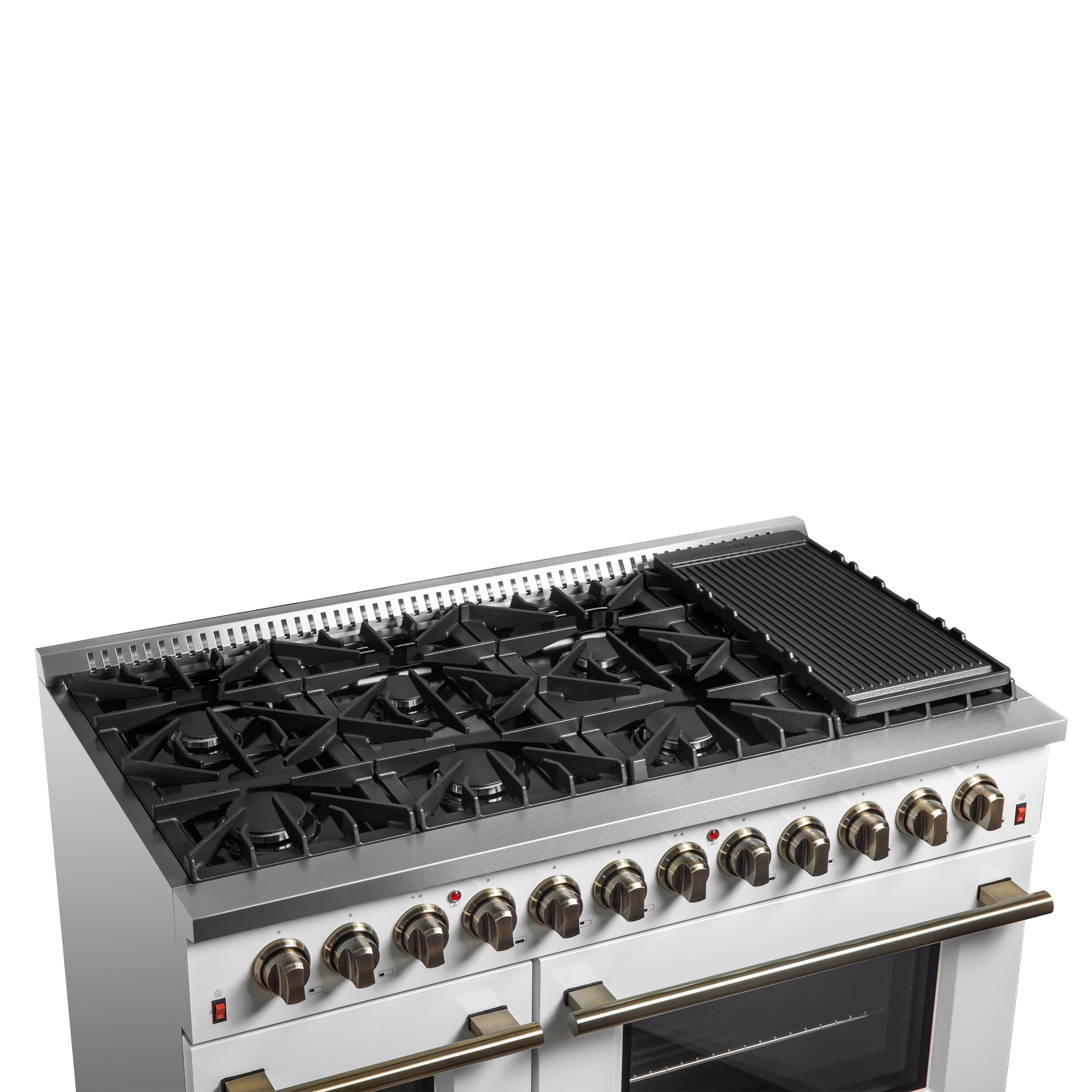 Forno Galiano 48 in. 6.58 cu. ft. 8-Burner White Dual Fuel Range with Antique Brass Accents | FFSGS6156-48
