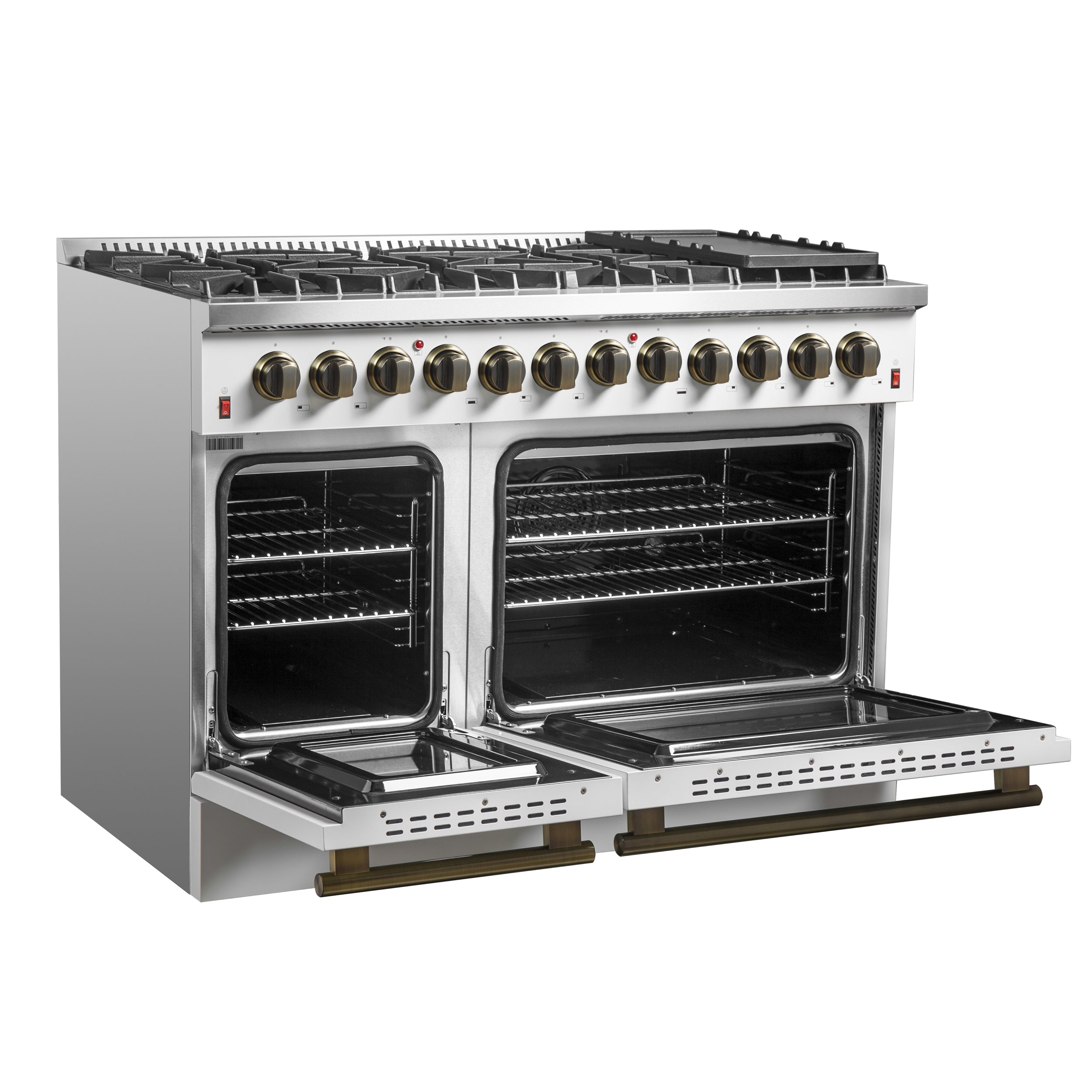 Forno Galiano 48 in. 6.58 cu. ft. 8-Burner White Dual Fuel Range with Antique Brass Accents | FFSGS6156-48