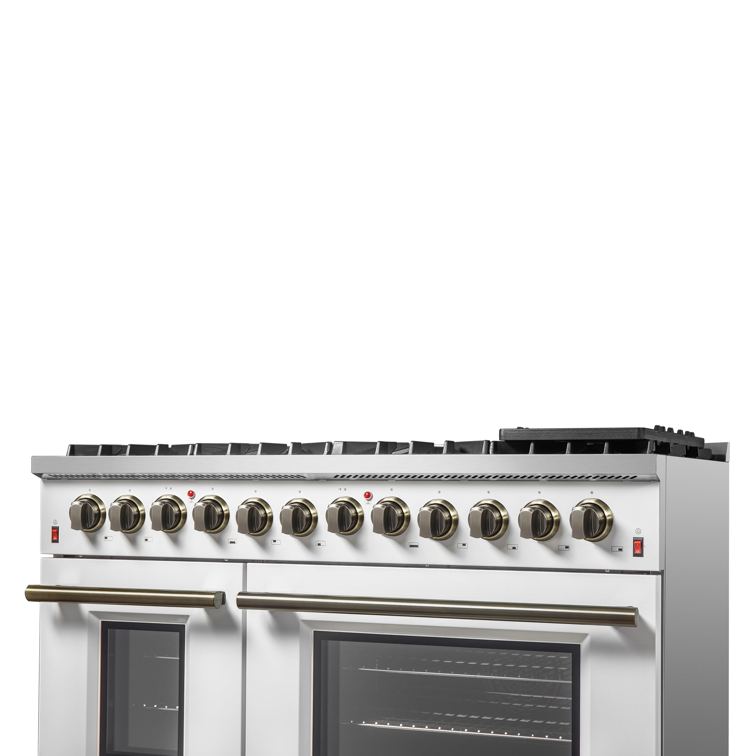 Forno Galiano 48 in. 6.58 cu. ft. 8-Burner White Dual Fuel Range with Antique Brass Accents | FFSGS6156-48