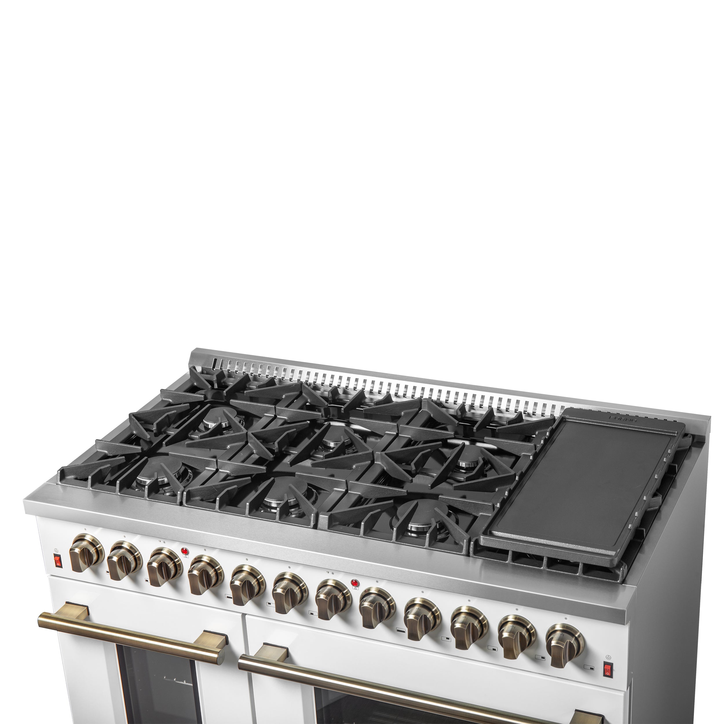Forno Galiano 48 in. 6.58 cu. ft. 8-Burner White Dual Fuel Range with Antique Brass Accents | FFSGS6156-48