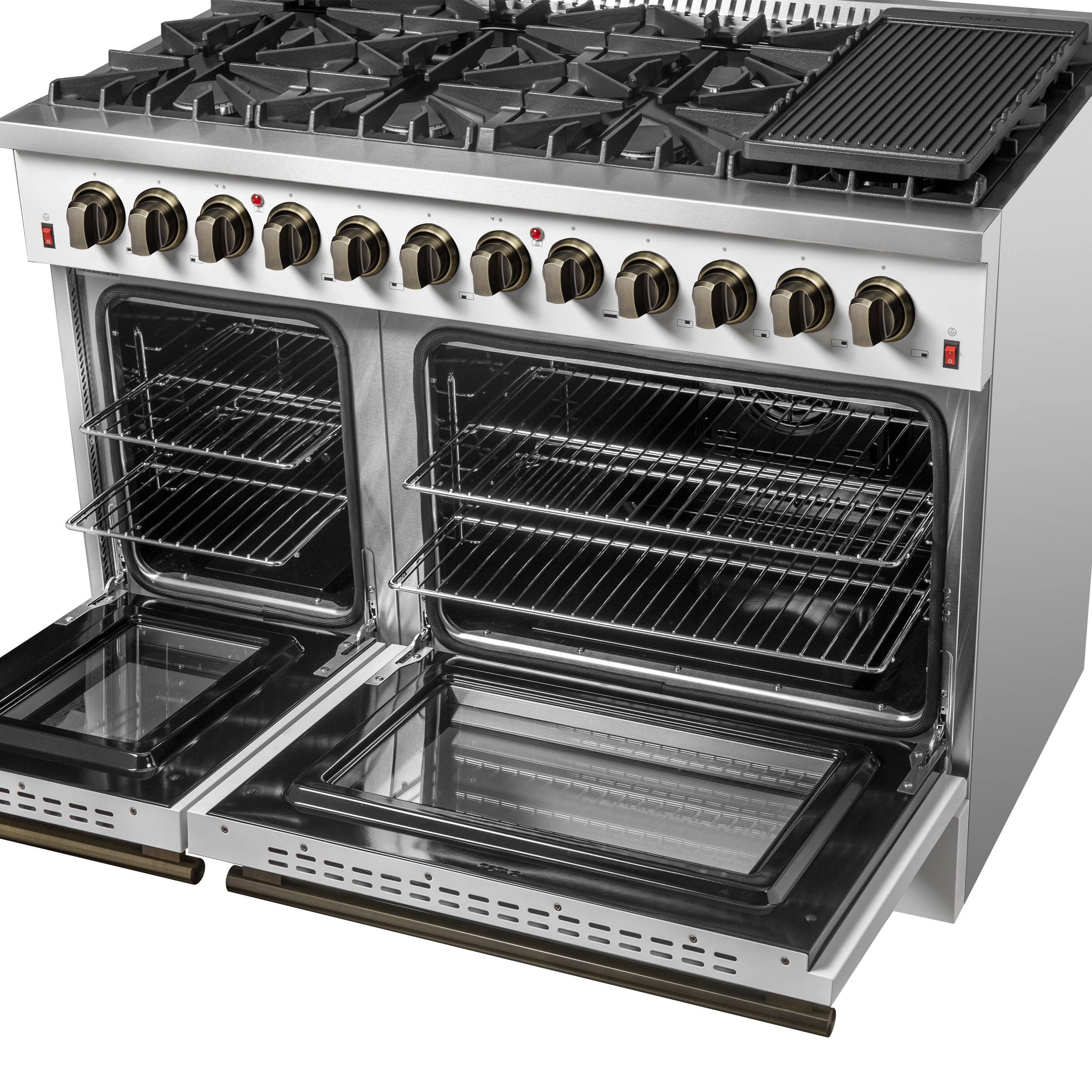 Forno Galiano 48 in. 6.58 cu. ft. 8-Burner White Dual Fuel Range with Antique Brass Accents | FFSGS6156-48