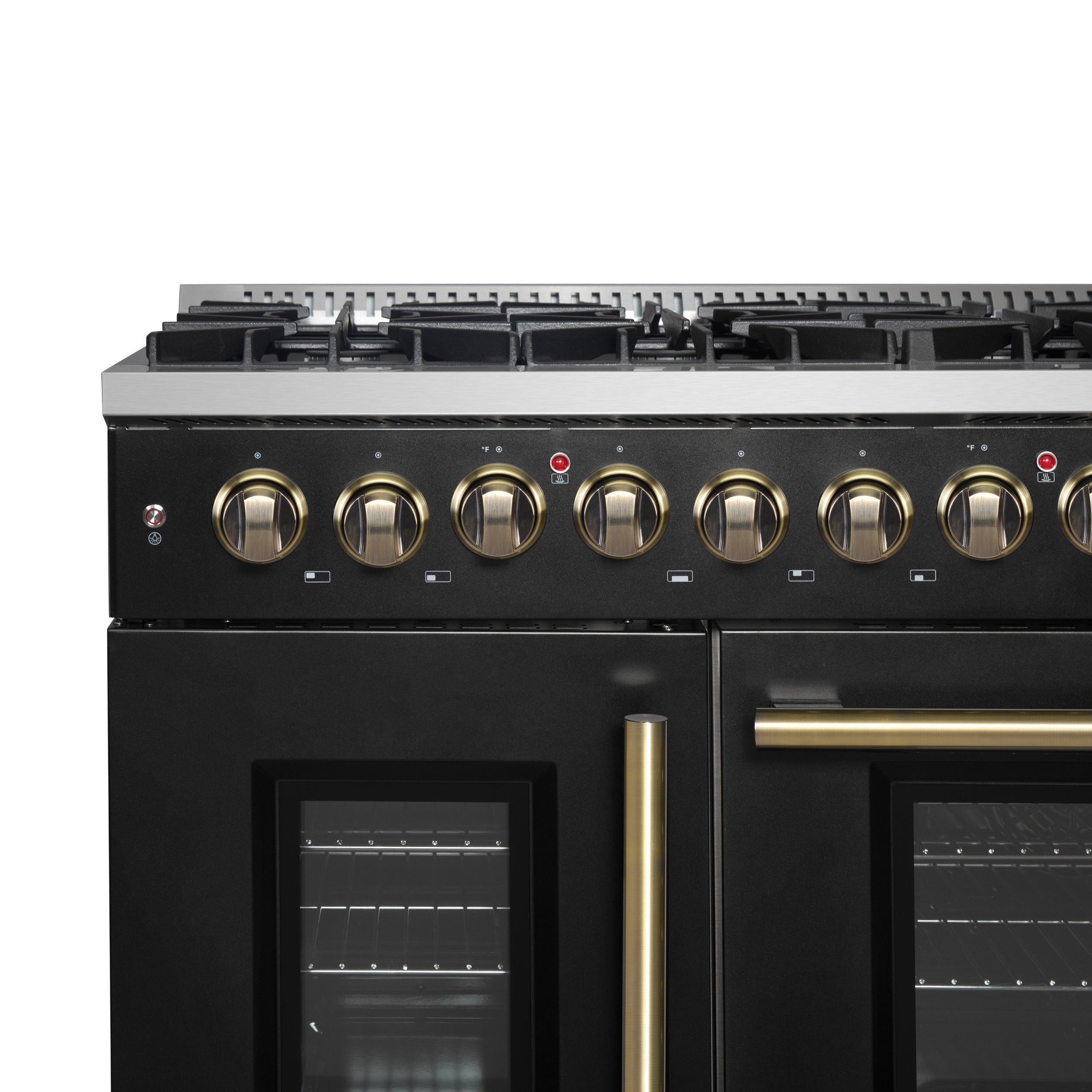 Forno Galiano 48 in. 6.58 cu. ft. 8-Burner Black French Door Dual Fuel Range with Antique Brass Accents | FFSGS6356-48BLK