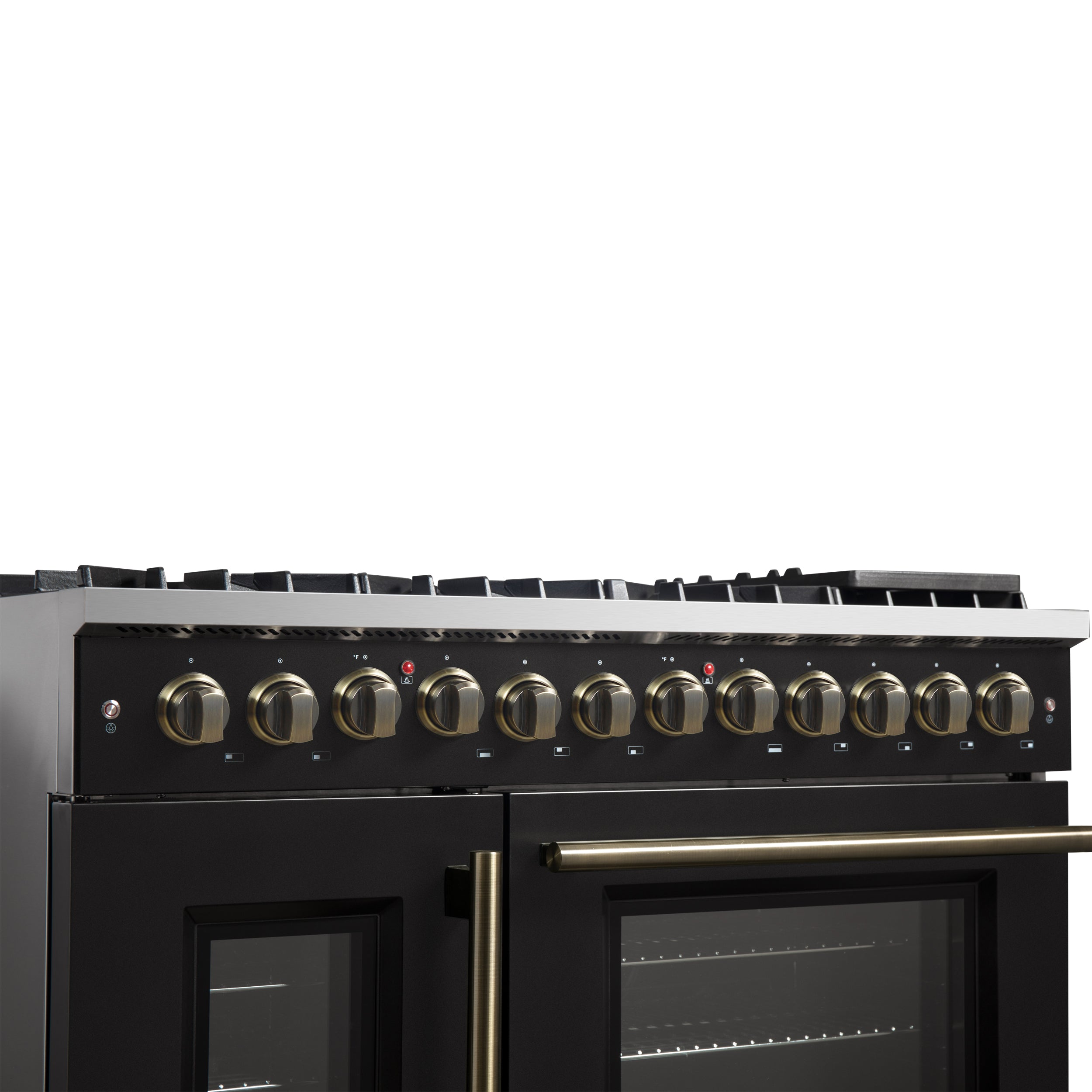 Forno Galiano 48 in. 6.58 cu. ft. 8-Burner Black French Door Dual Fuel Range with Antique Brass Accents | FFSGS6356-48BLK