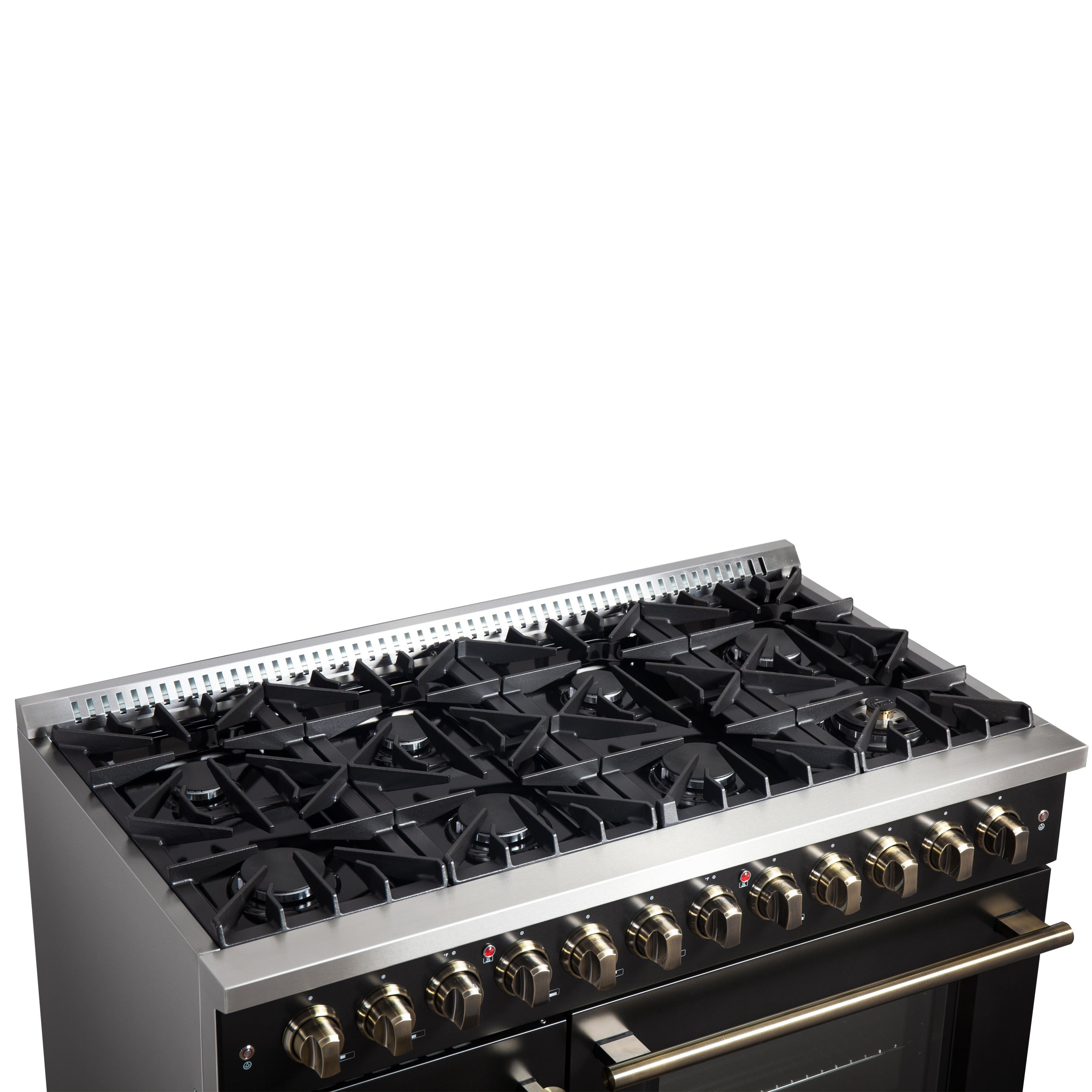 Forno Galiano 48 in. 6.58 cu. ft. 8-Burner Black French Door Dual Fuel Range with Antique Brass Accents | FFSGS6356-48BLK