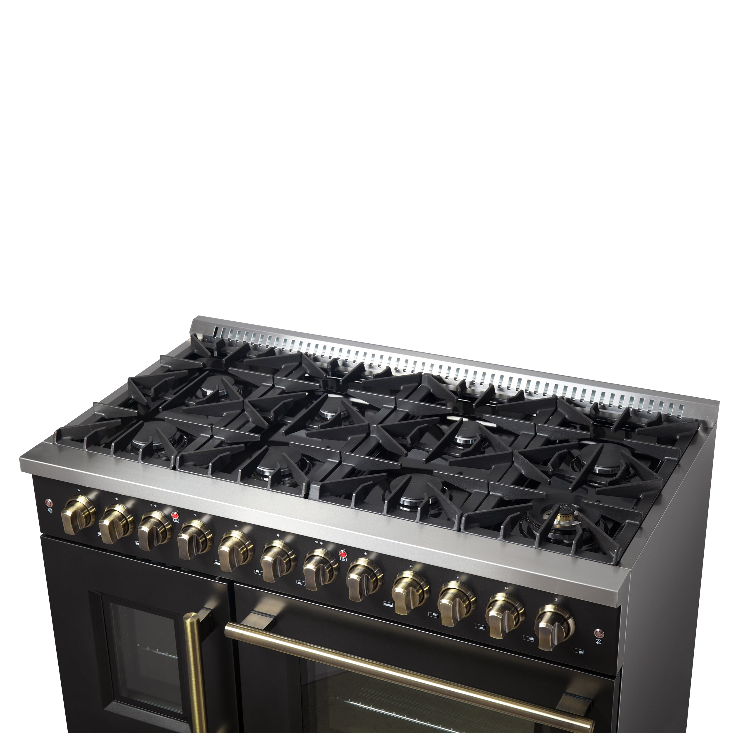 Forno Galiano 48 in. 6.58 cu. ft. 8-Burner Black French Door Dual Fuel Range with Antique Brass Accents | FFSGS6356-48BLK