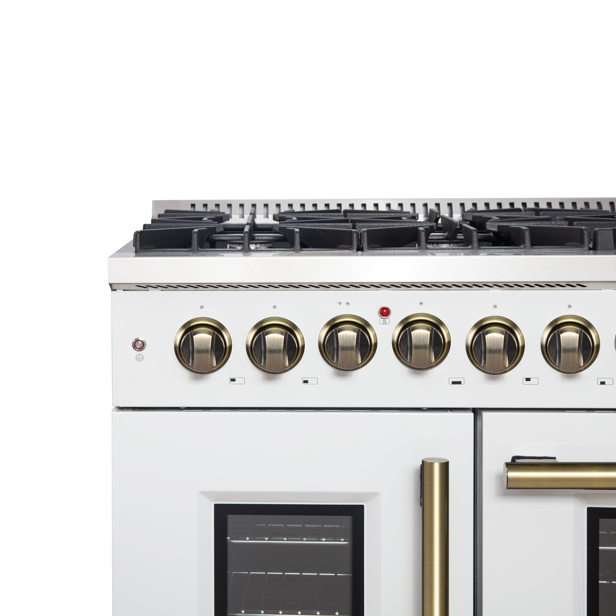 Forno Galiano 48 in. 6.58 cu. ft. 8-Burner White French Door Dual Fuel Range with Antique Brass Accents | FFSGS6356-48WHT
