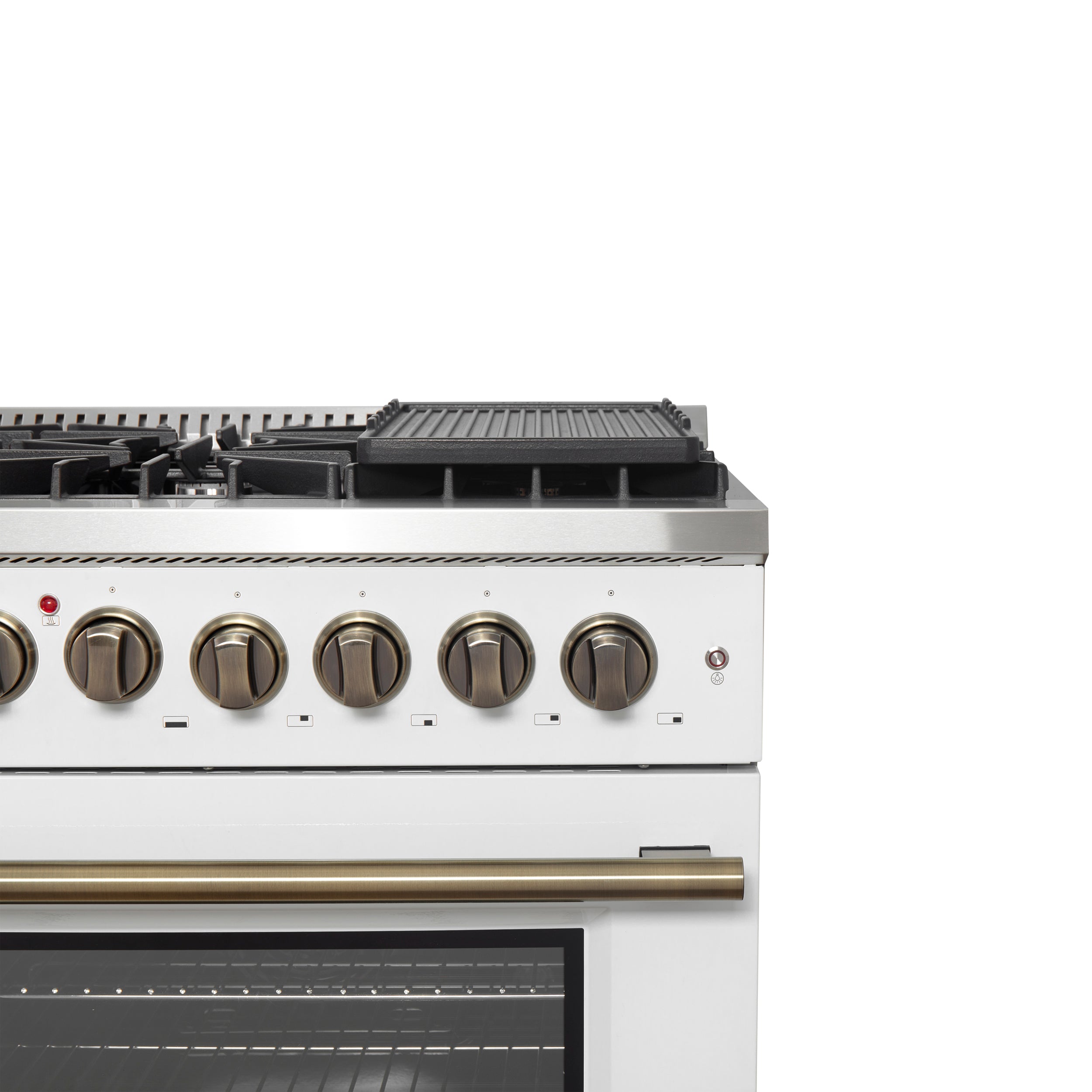 Forno Galiano 48 in. 6.58 cu. ft. 8-Burner White French Door Dual Fuel Range with Antique Brass Accents | FFSGS6356-48WHT