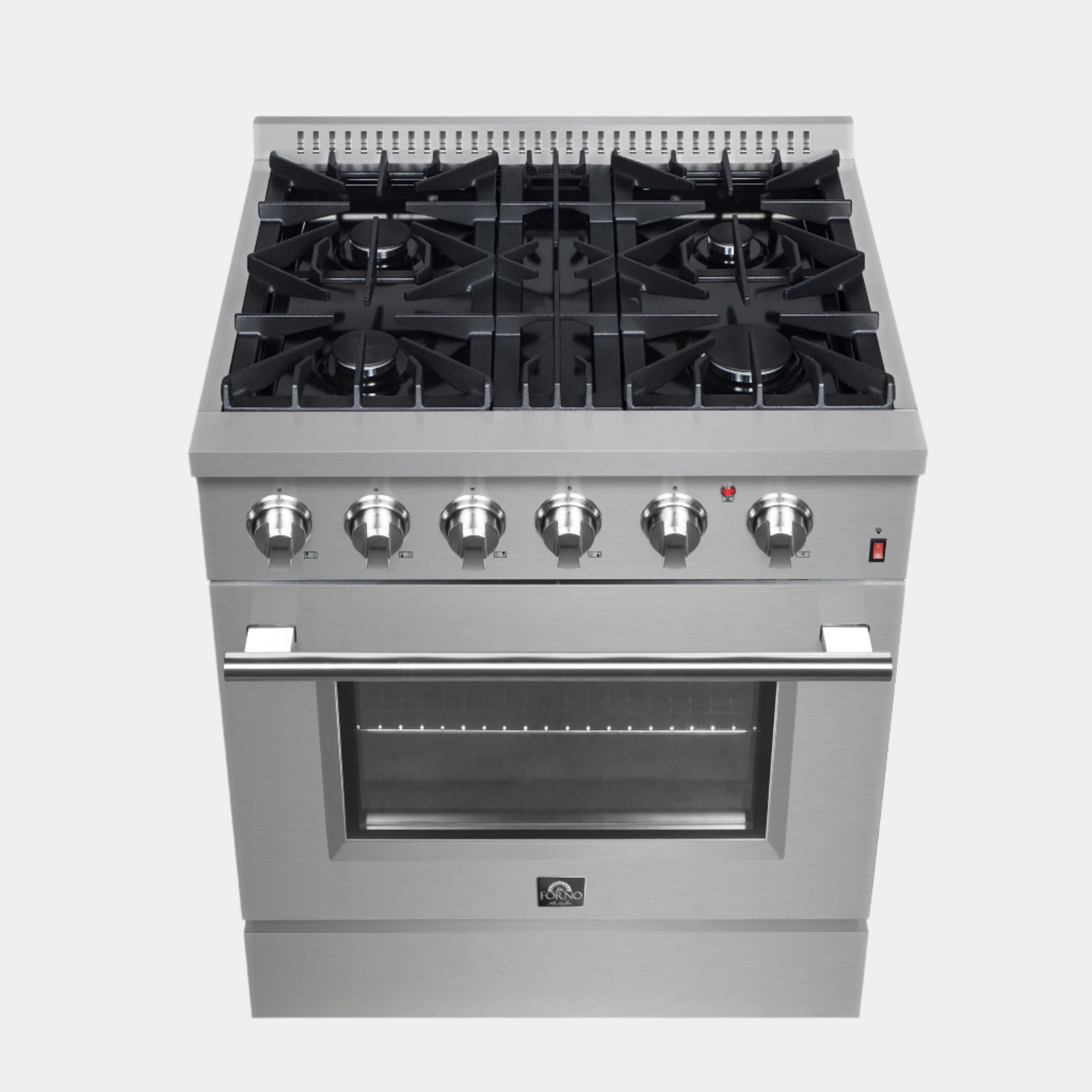 Forno Marco 30-Inch Dual Fuel Range, Stainless Steel, 4 Burners, 37,000 BTU, True Convection Oven, Energy Efficient