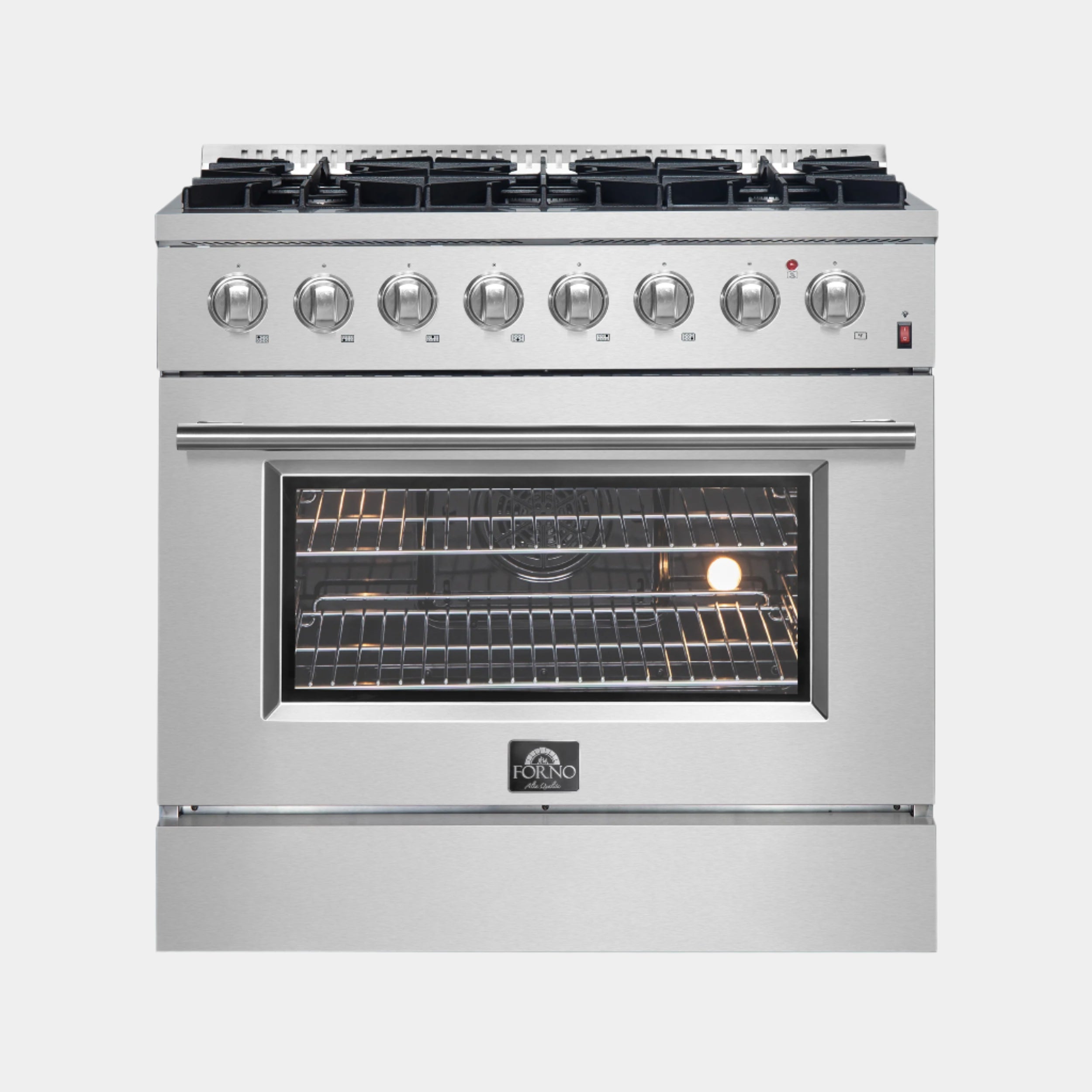Forno Marco 36-Inch Dual Fuel Range, Stainless Steel, 6 Burners, 67,000 BTU, True Convection Oven, Energy Efficient