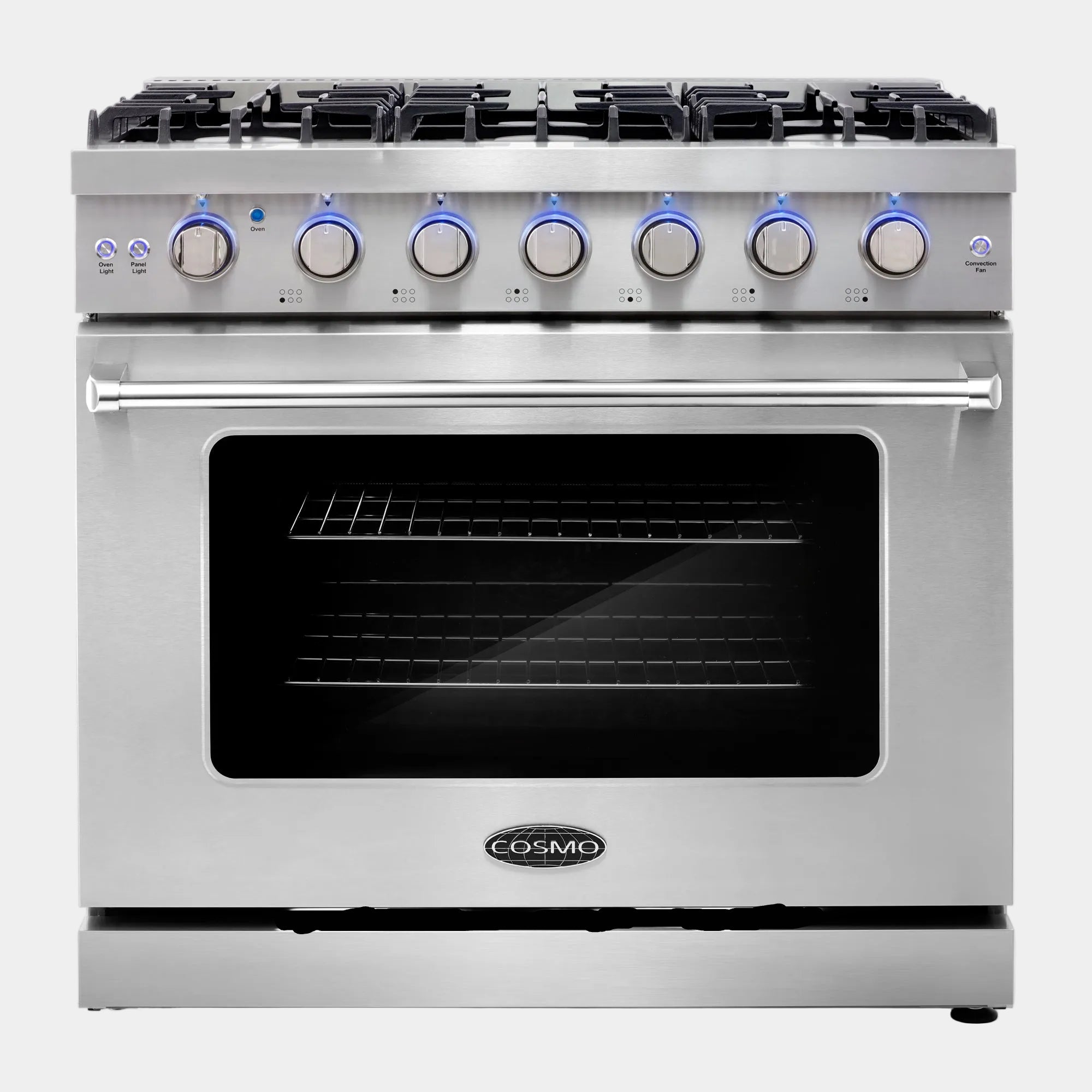 Cosmo Haven 36 in. 6.0 cu. ft. 5-Burner Stainless Steel Gas Range with Knob LEDs and Storage Drawer | COS-EPGR366