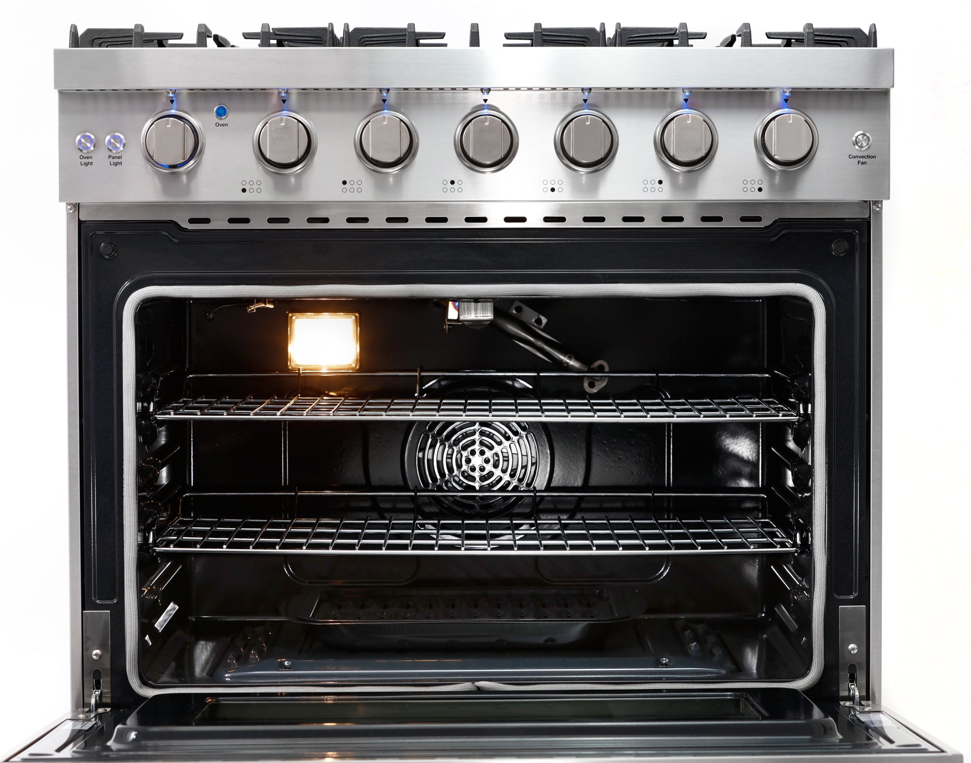Cosmo Haven 36 in. 6.0 cu. ft. 5-Burner Stainless Steel Gas Range with Knob LEDs and Storage Drawer | COS-EPGR366
