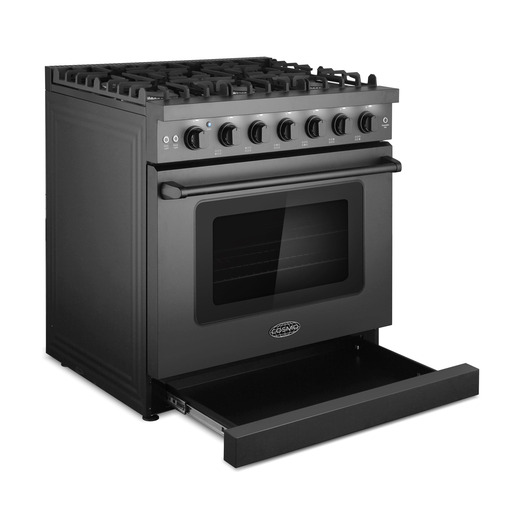 Cosmo Haven 36 in. 6.0 cu. ft. 6-Burner Black Gas Range with Knob LEDs and Storage Drawer | COS-EPGR366-BK