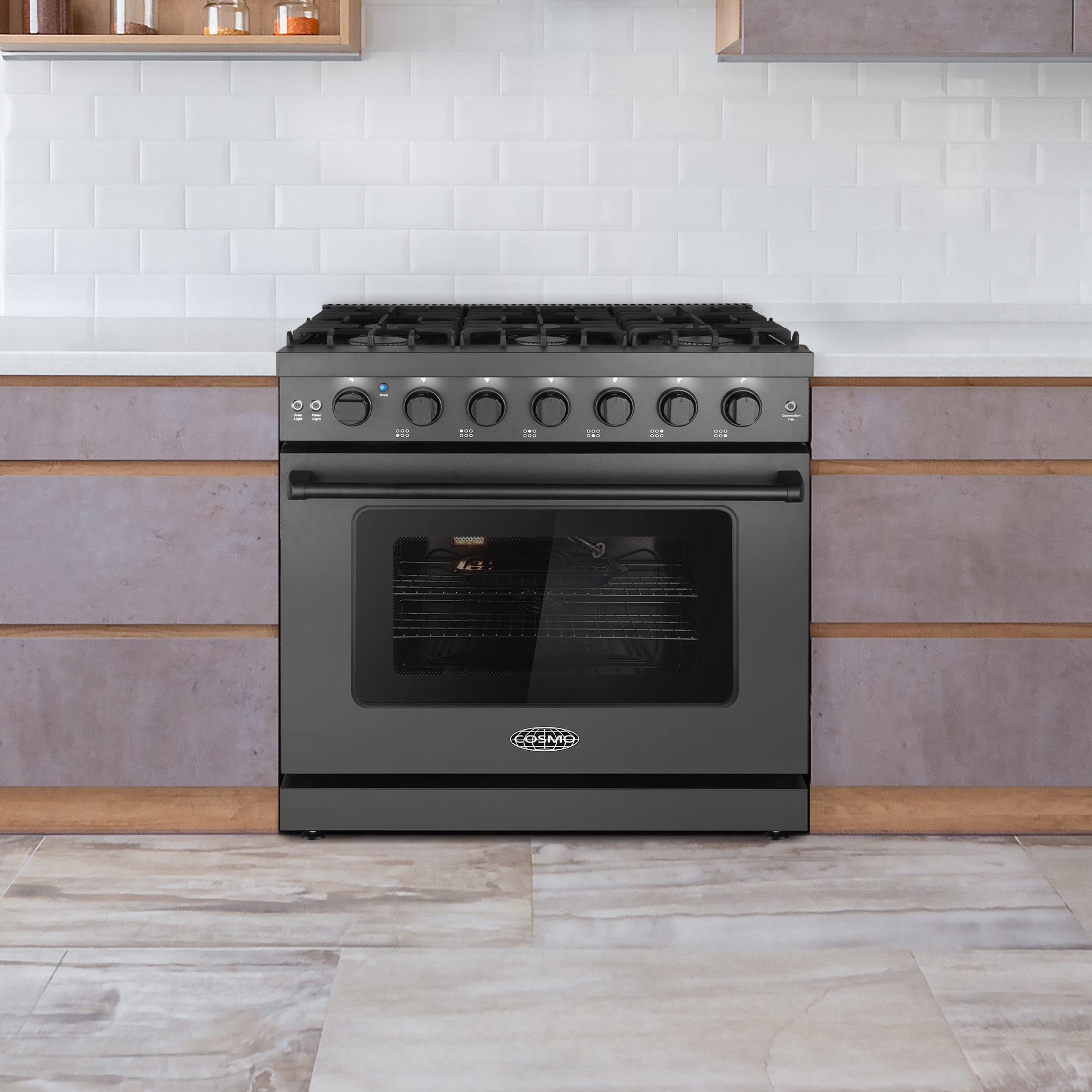 Cosmo Haven 36 in. 6.0 cu. ft. 6-Burner Black Gas Range with Knob LEDs and Storage Drawer | COS-EPGR366-BK
