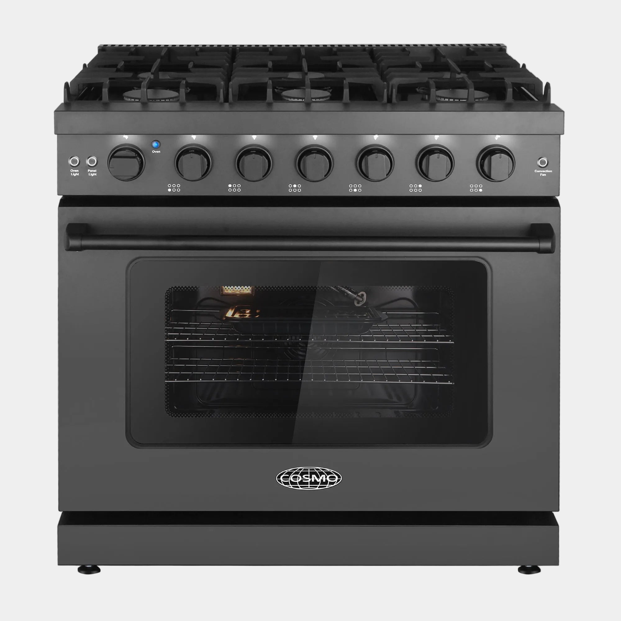 Cosmo Haven 36 in. 6.0 cu. ft. 6-Burner Black Gas Range with Knob LEDs and Storage Drawer | COS-EPGR366-BK