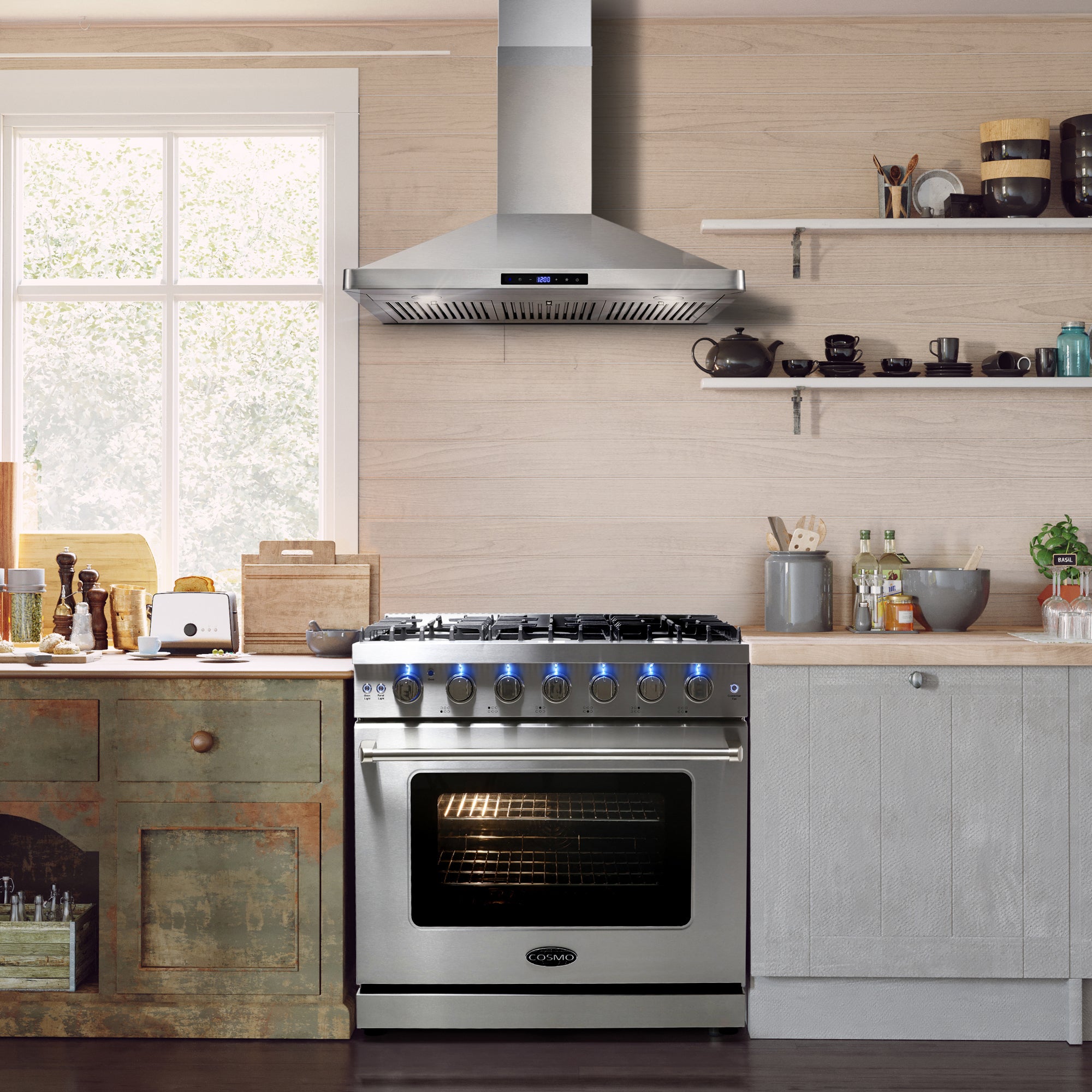 Cosmo Haven 36 in. 6.0 cu. ft. 5-Burner Stainless Steel Gas Range with Knob LEDs and Storage Drawer | COS-EPGR366