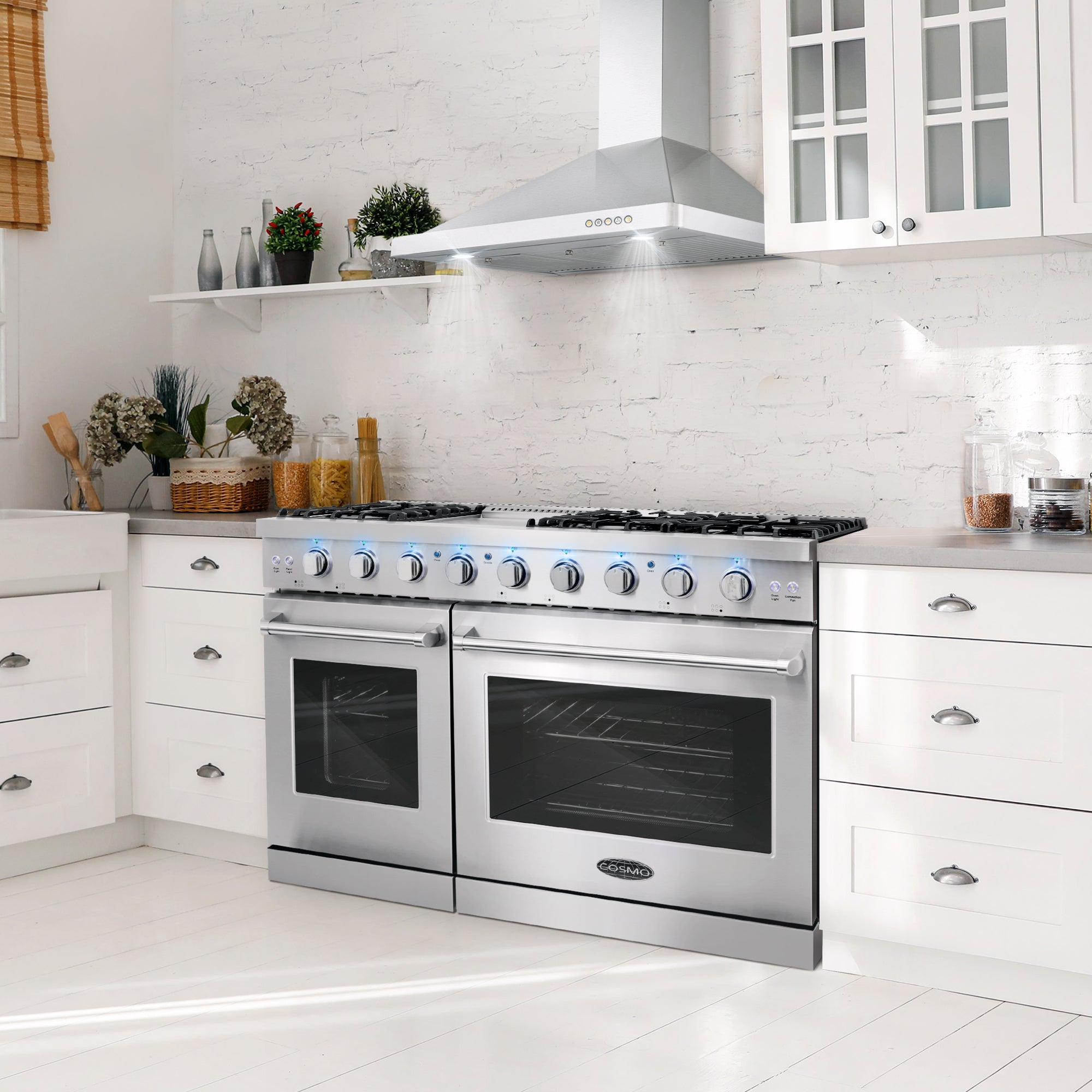 Cosmo Package - 48 in. Gas Range, Range Hood, Dishwasher, Refrigerator and Wine Cooler | COS-5PKG-211