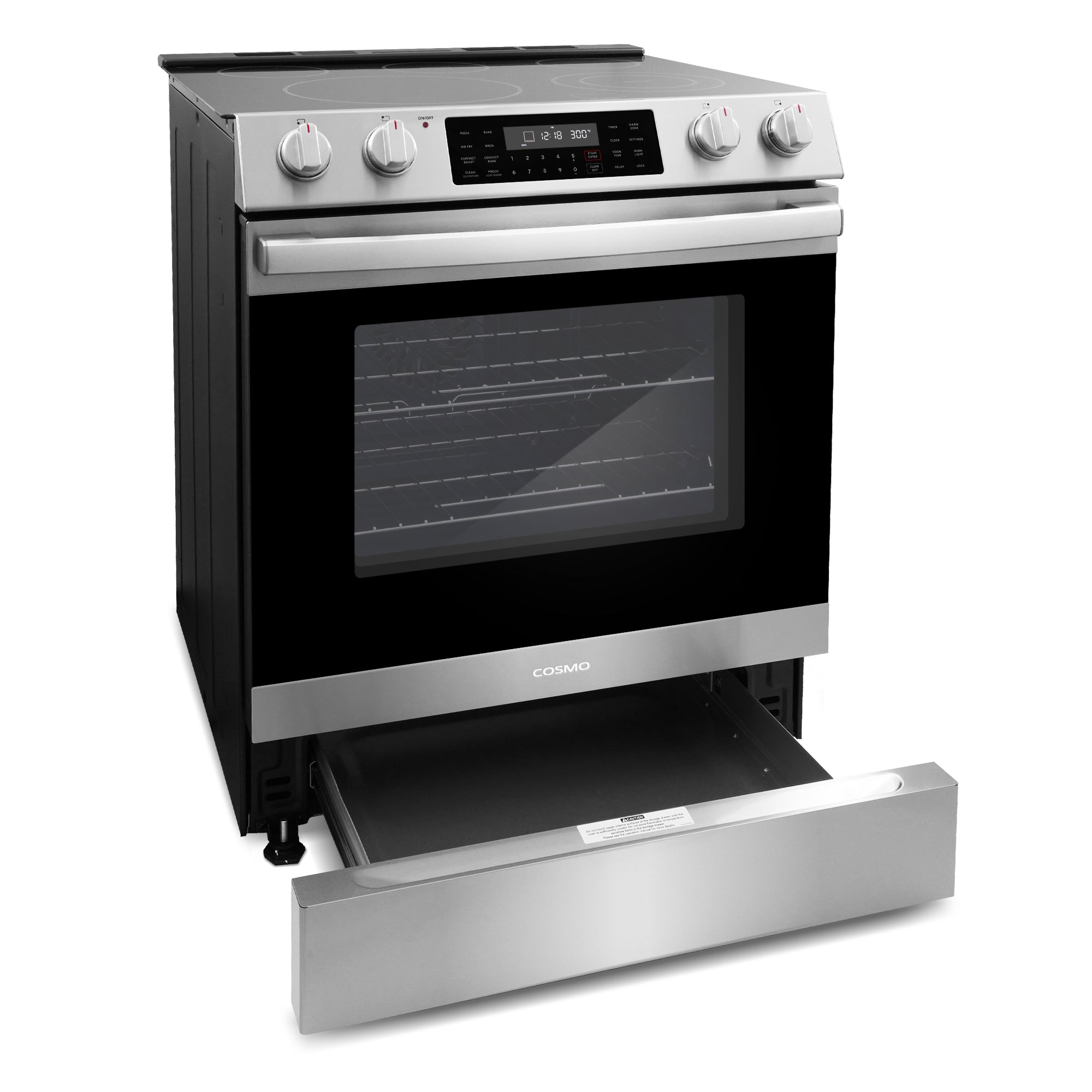 Cosmo Haven 30 in. 6.3 cu. ft. Stainless Steel Electric Range with Self-Clean, Air Fry and Storage Drawer | COS-ERC305WKTD