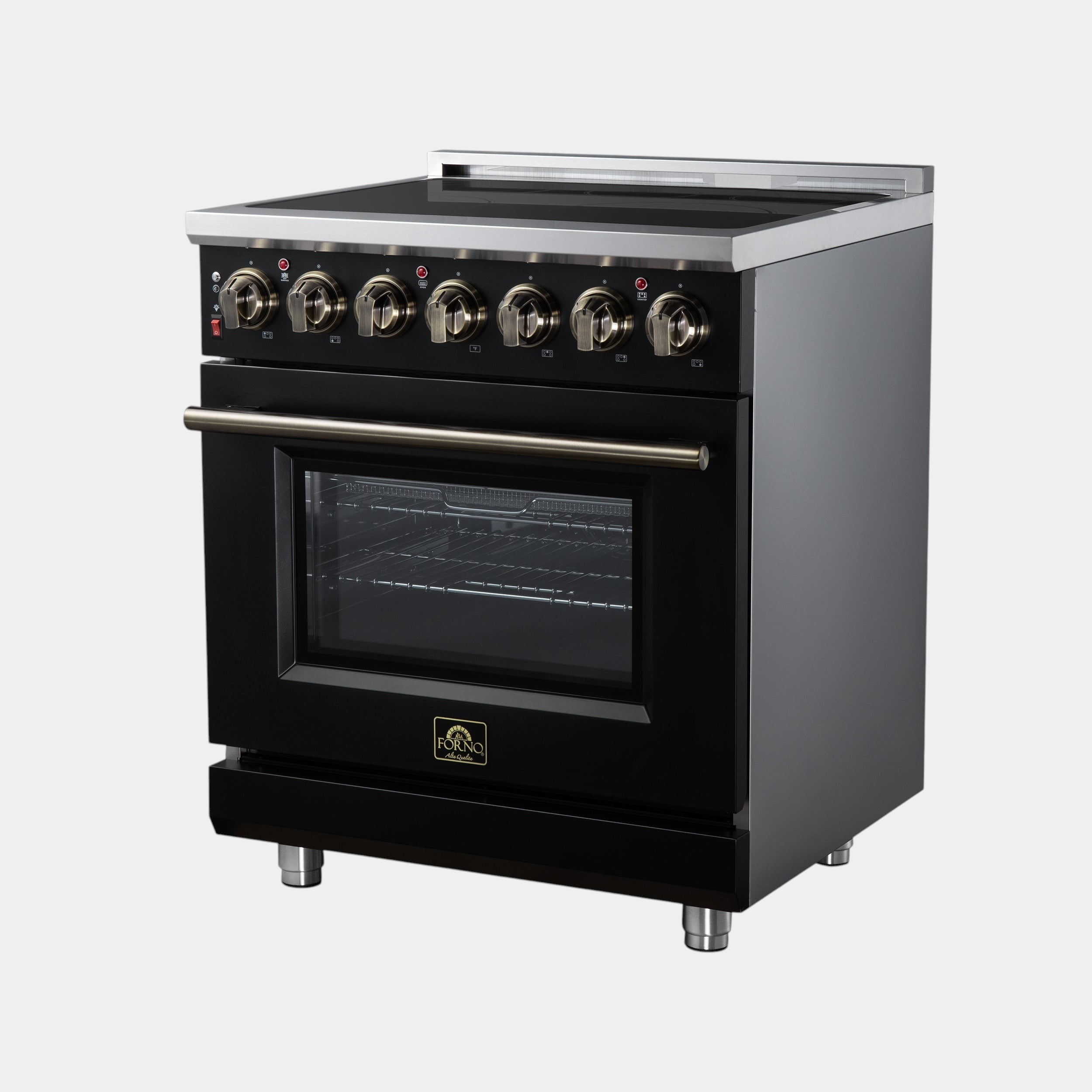 Massimo 30 Inch Freestanding Electric range, 5 radiant burners, 4.32 cf. True Convection oven, Air fryer kit, Black
