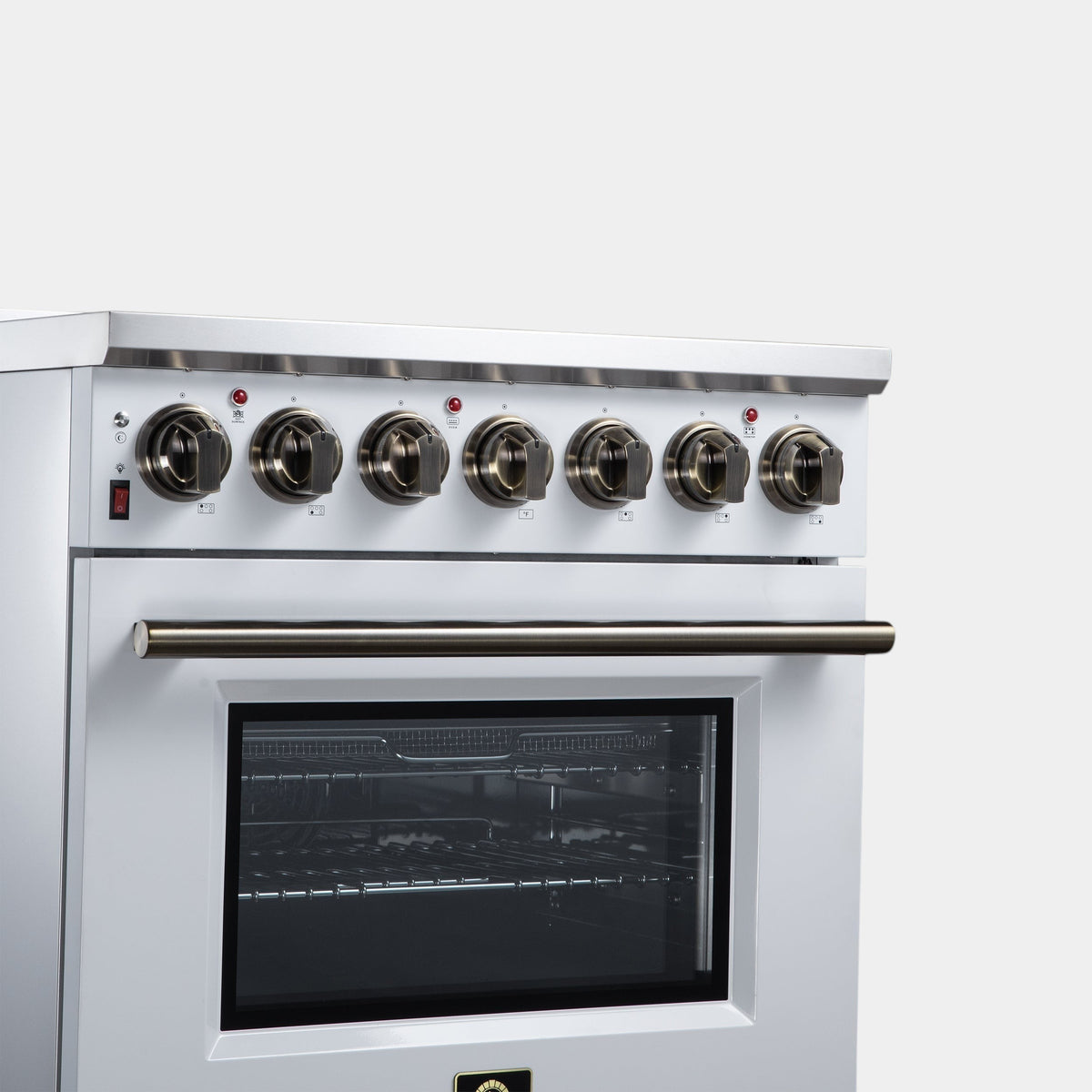 Forno Massimo 30 in. 4.32 cu. ft. 5-Burner White Electric Range with Air Fry and Antique Brass Accents | FFSEL6020-30WHT
