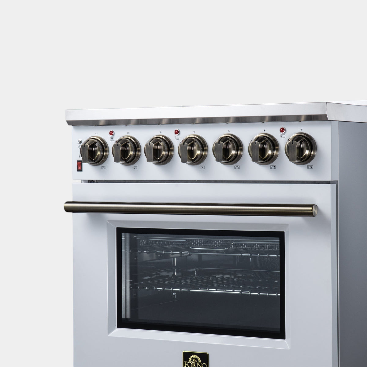 Forno Massimo 30 in. 4.32 cu. ft. 5-Burner White Electric Range with Air Fry and Antique Brass Accents | FFSEL6020-30WHT
