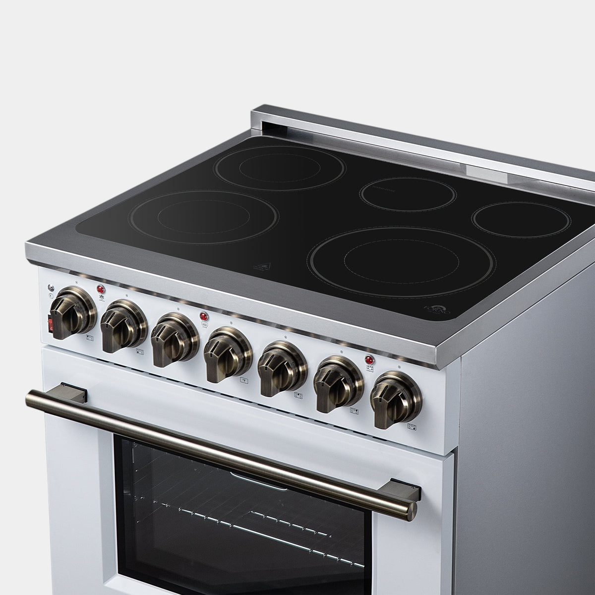 Forno Massimo 30 in. 4.32 cu. ft. 5-Burner White Electric Range with Air Fry and Antique Brass Accents | FFSEL6020-30WHT