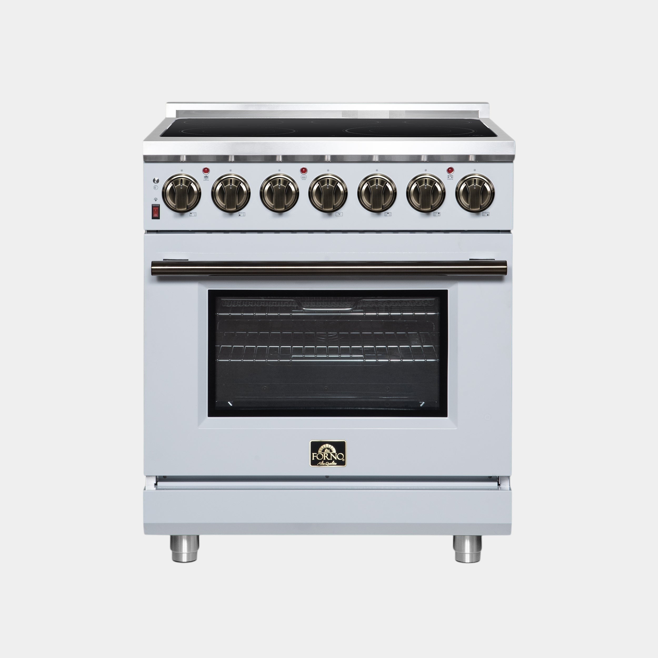 Forno Massimo 30 in. 4.32 cu. ft. 5-Burner White Electric Range with Air Fry and Antique Brass Accents | FFSEL6020-30WHT