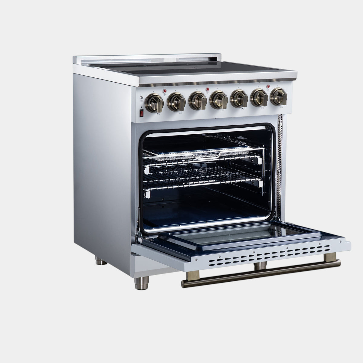 Forno Massimo 30 in. 4.32 cu. ft. 5-Burner White Electric Range with Air Fry and Antique Brass Accents | FFSEL6020-30WHT