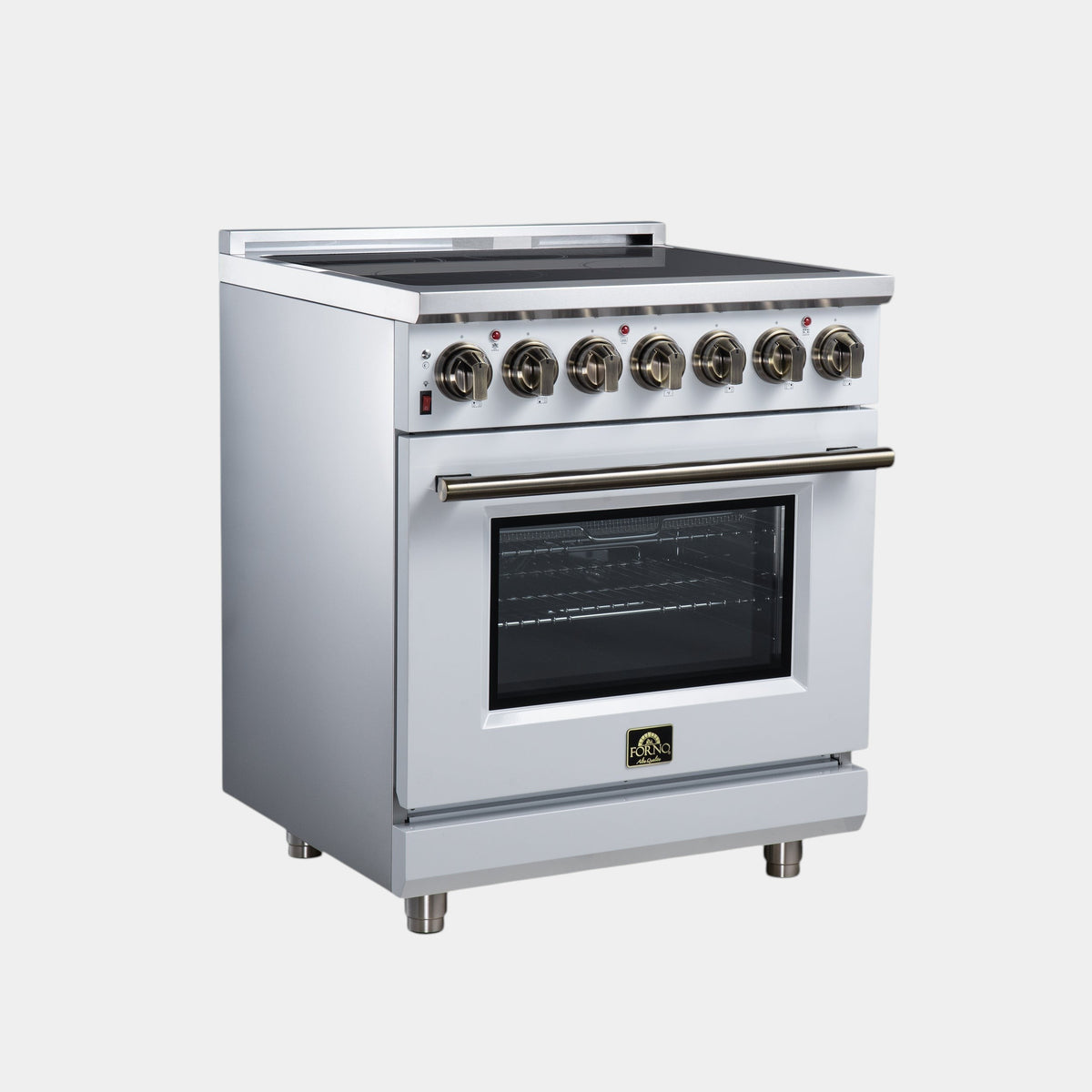 Forno Massimo 30 in. 4.32 cu. ft. 5-Burner White Electric Range with Air Fry and Antique Brass Accents | FFSEL6020-30WHT