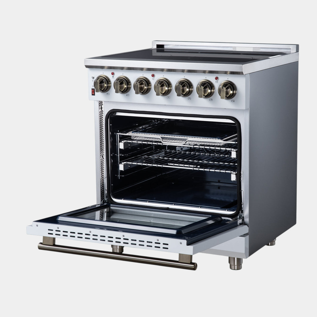 Forno Massimo 30 in. 4.32 cu. ft. 5-Burner White Electric Range with Air Fry and Antique Brass Accents | FFSEL6020-30WHT