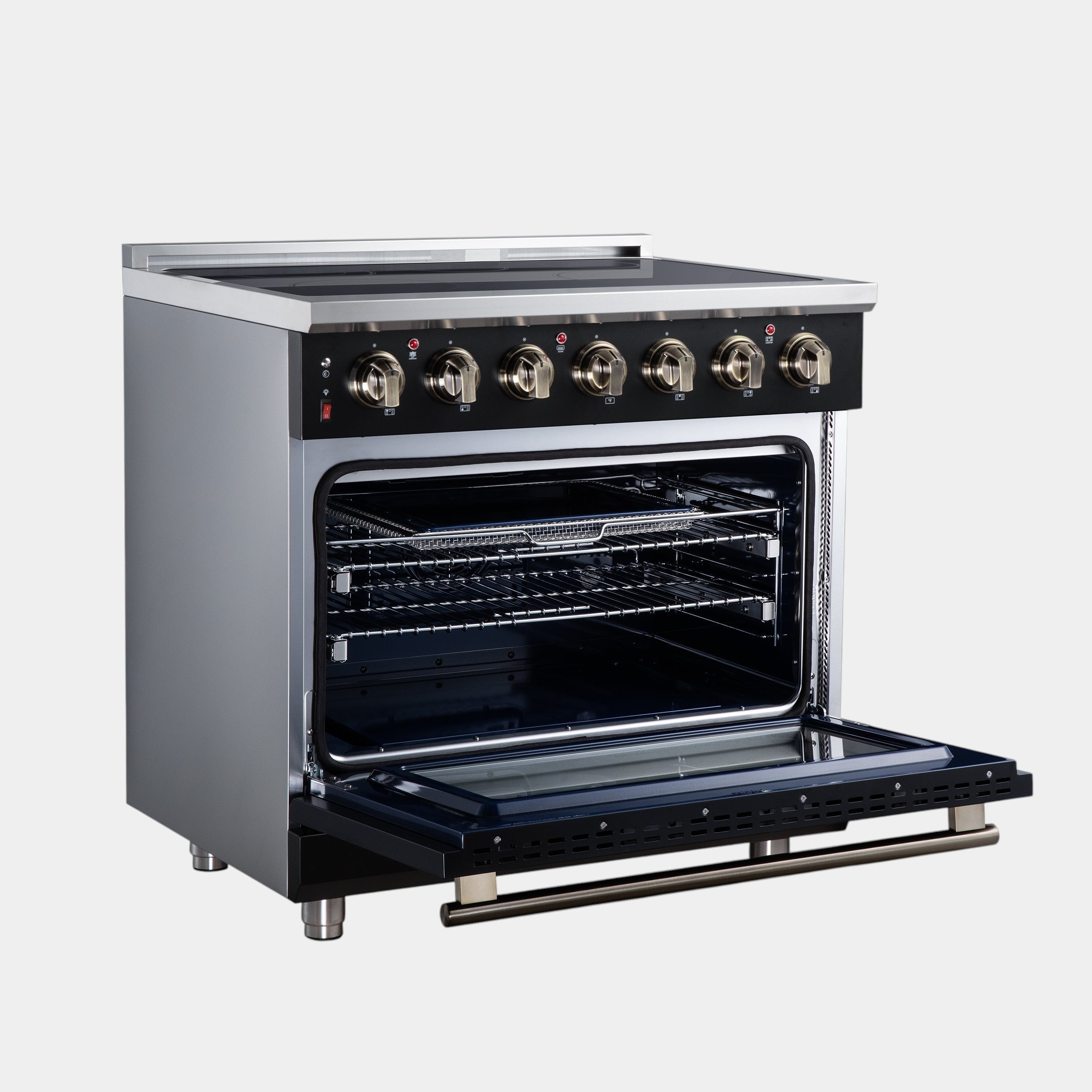 Massimo 36 Inch Freestanding Electric range, 5 radiant burners, 5.36 cf. True Convection oven, Air fryer kit, Black