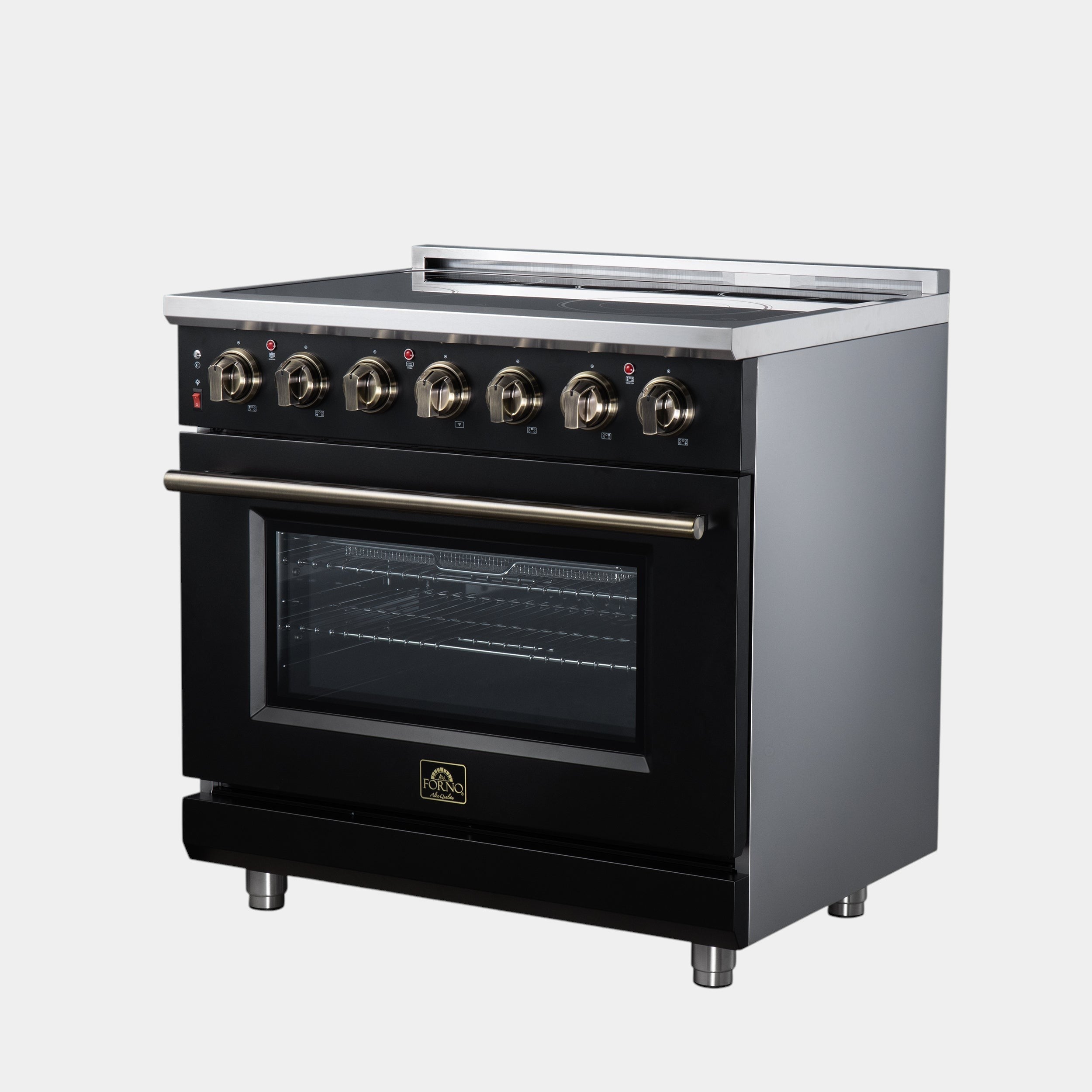 Massimo 36 Inch Freestanding Electric range, 5 radiant burners, 5.36 cf. True Convection oven, Air fryer kit, Black