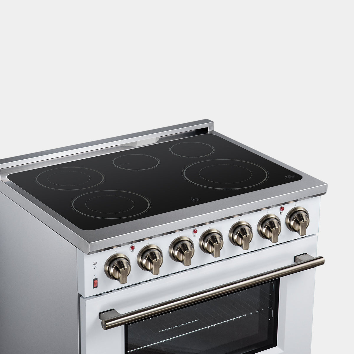 Forno Massimo 36 in. 5.36 cu. ft. White Electric Range with Air Fry and Antique Brass Accents | FFSEL6020-36WHT