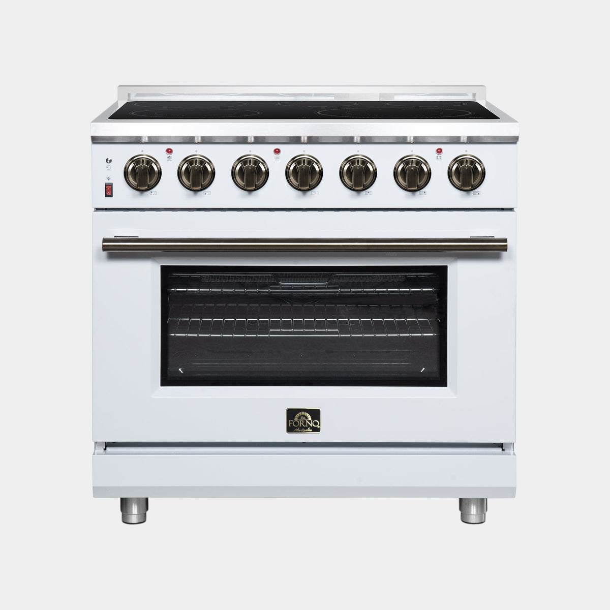 Forno Massimo 36 in. 5.36 cu. ft. White Electric Range with Air Fry and Antique Brass Accents | FFSEL6020-36WHT