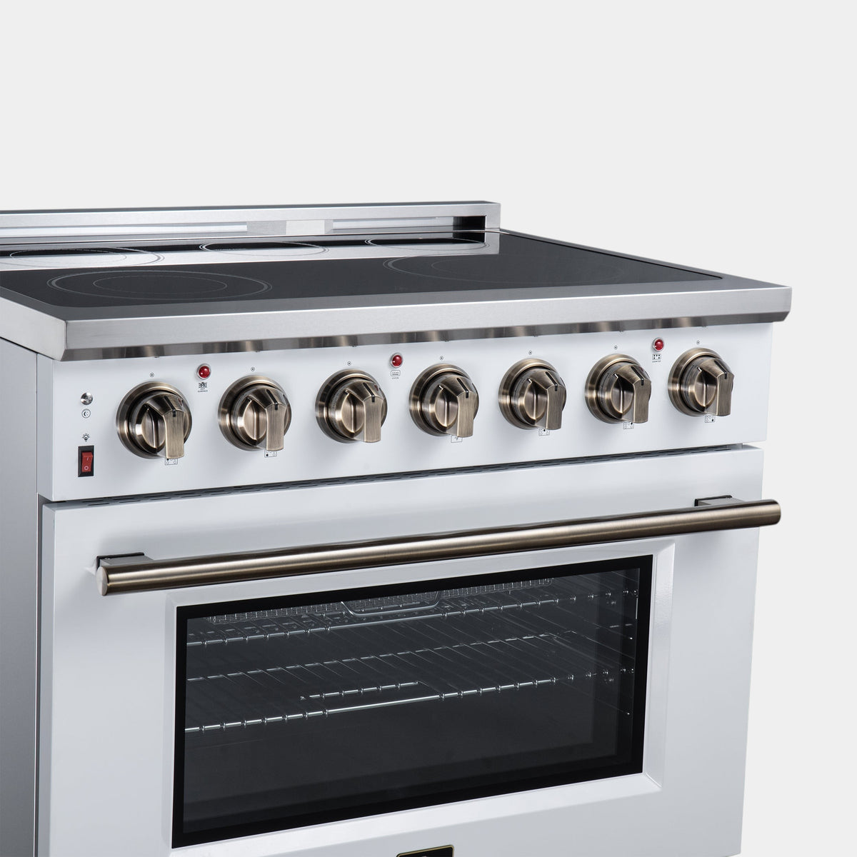 Forno Massimo 36 in. 5.36 cu. ft. White Electric Range with Air Fry and Antique Brass Accents | FFSEL6020-36WHT