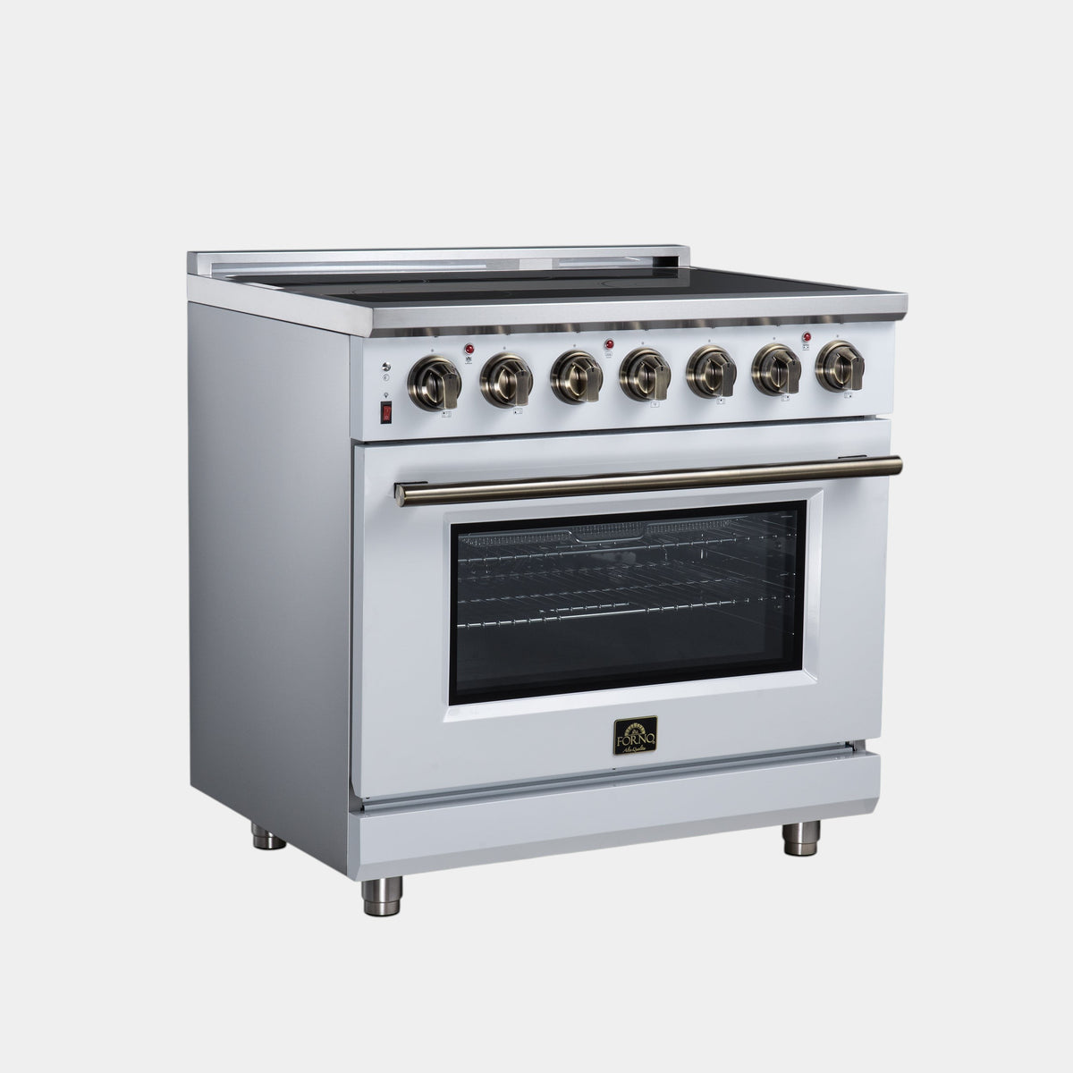 Forno Massimo 36 in. 5.36 cu. ft. White Electric Range with Air Fry and Antique Brass Accents | FFSEL6020-36WHT