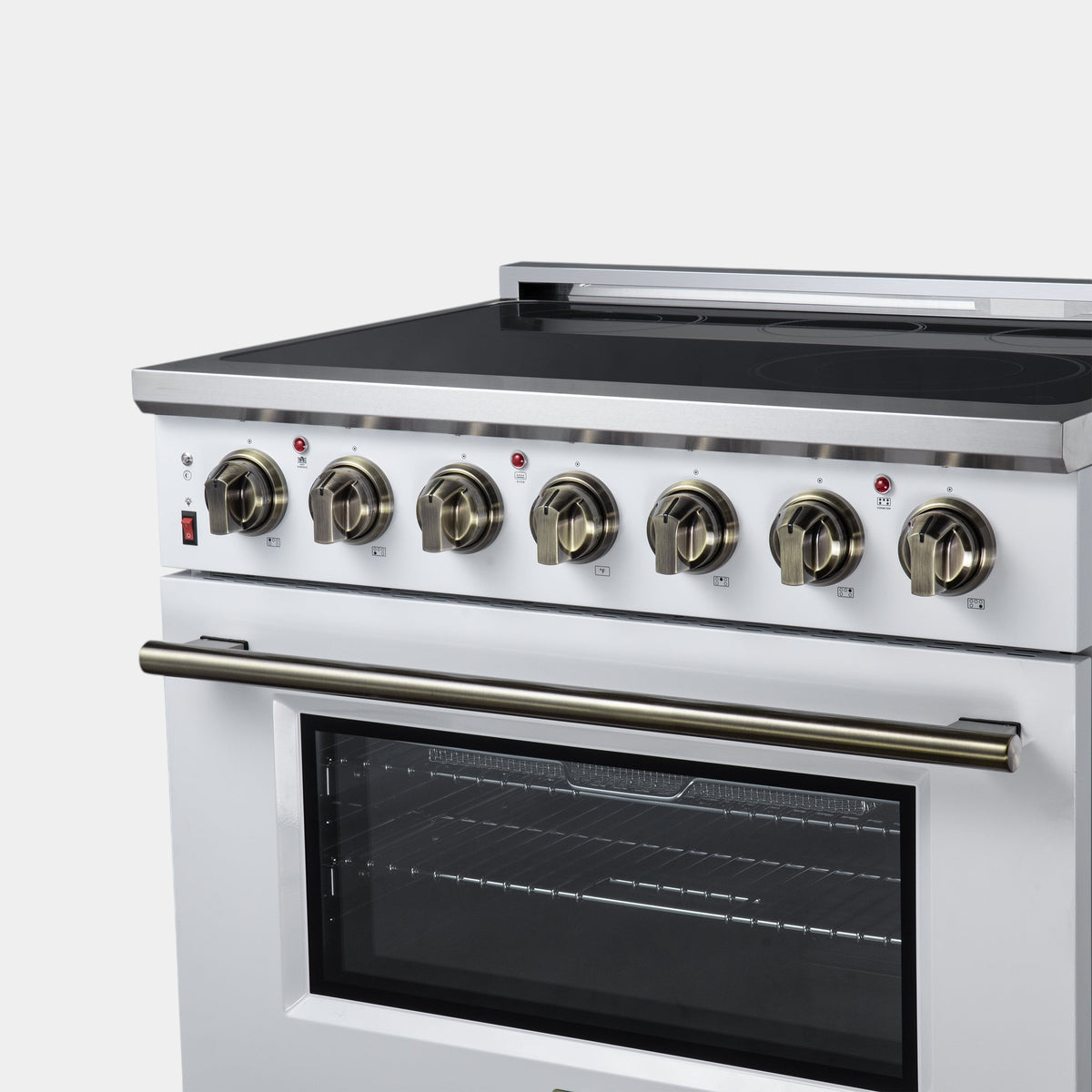 Forno Massimo 36 in. 5.36 cu. ft. White Electric Range with Air Fry and Antique Brass Accents | FFSEL6020-36WHT