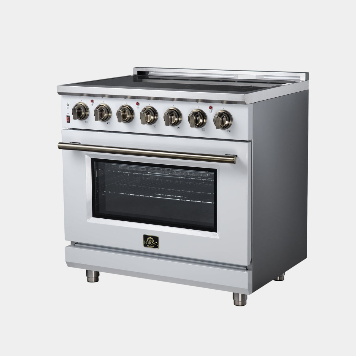 Forno Massimo 36 in. 5.36 cu. ft. White Electric Range with Air Fry and Antique Brass Accents | FFSEL6020-36WHT