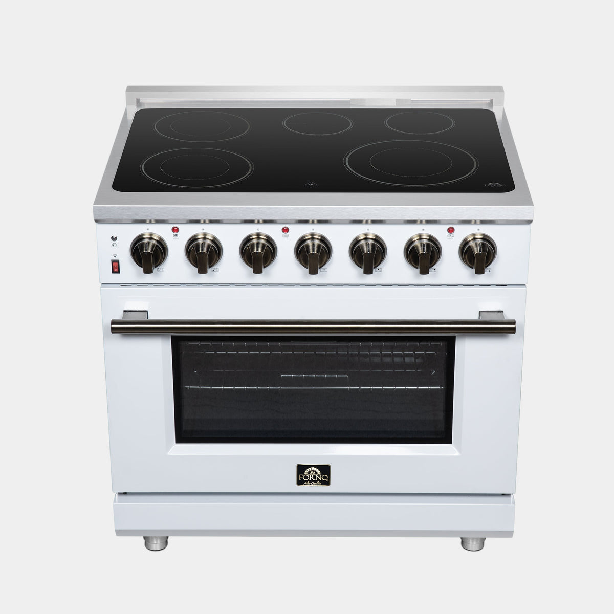 Forno Massimo 36 in. 5.36 cu. ft. White Electric Range with Air Fry and Antique Brass Accents | FFSEL6020-36WHT