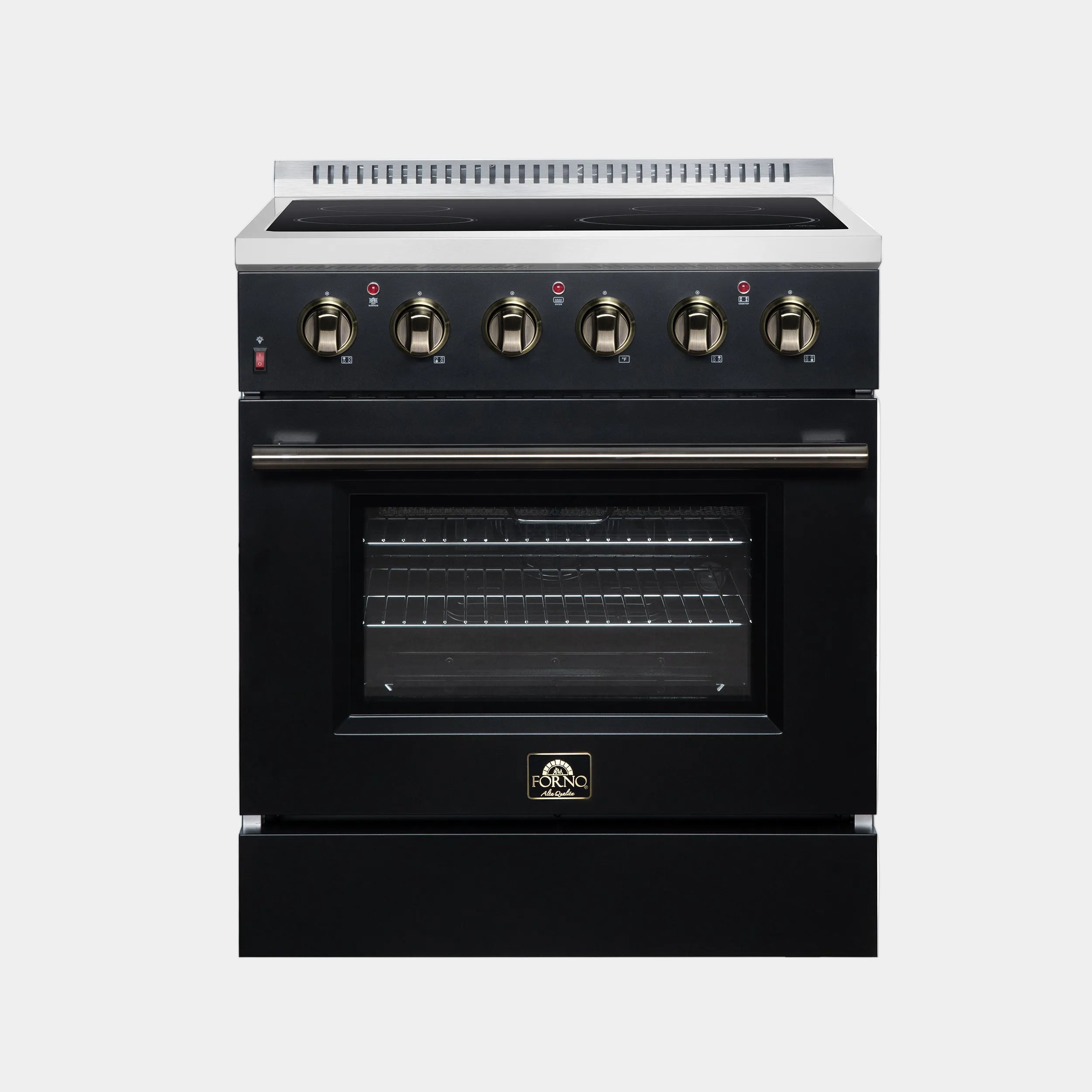 Forno Galiano 30 in. 4.32 cu. ft. Black Electric Range with Antique Brass Accents | FFSEL6083-30BLK