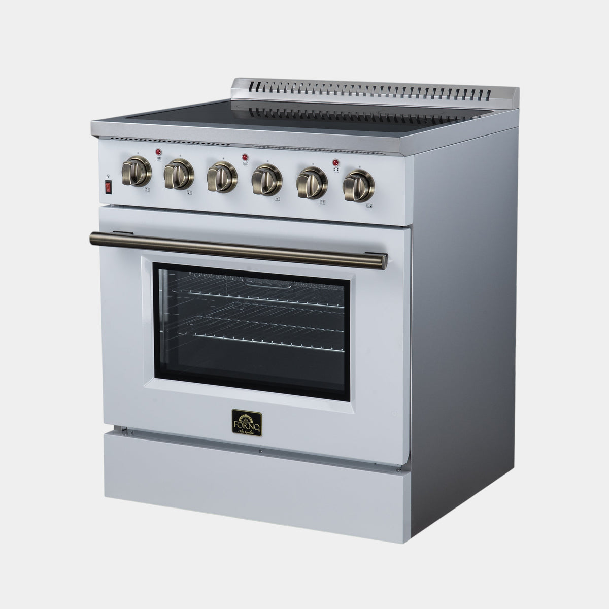 Forno Galiano 30 in. 4.32 cu. ft. White Electric Range with Air Fry and Antique Brass Accents | FFSEL6083-30WHT