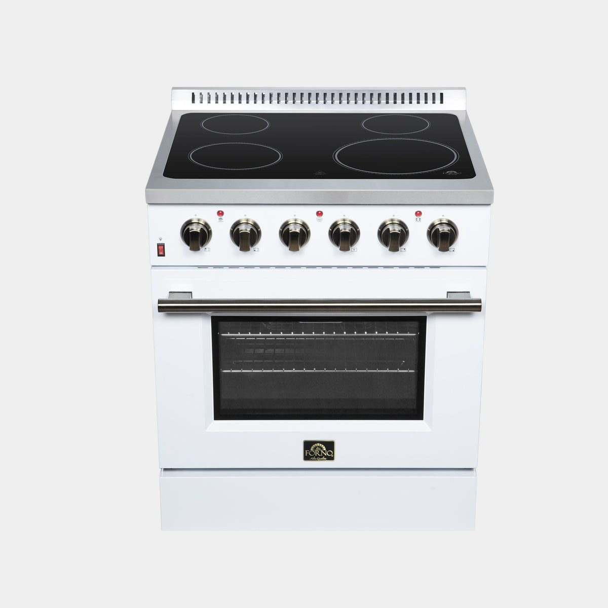 Forno Galiano 30 in. 4.32 cu. ft. White Electric Range with Air Fry and Antique Brass Accents | FFSEL6083-30WHT