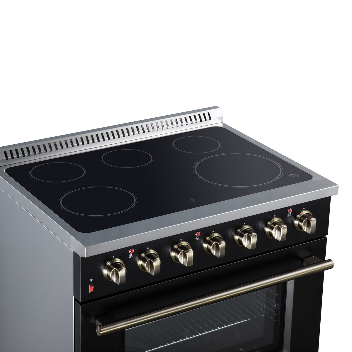 Forno Galiano 36 in. 5.36 cu. ft. Black Electric Range with Antique Brass Accents | FFSEL6083-36BLK