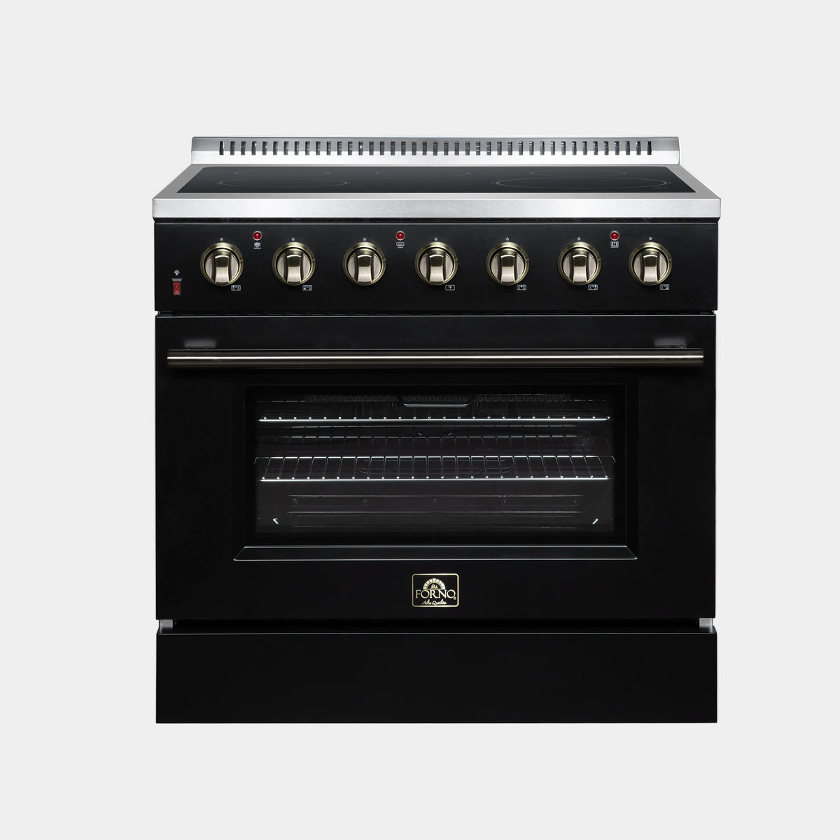 Forno Galiano 36 in. 5.36 cu. ft. Black Electric Range with Antique Brass Accents | FFSEL6083-36BLK