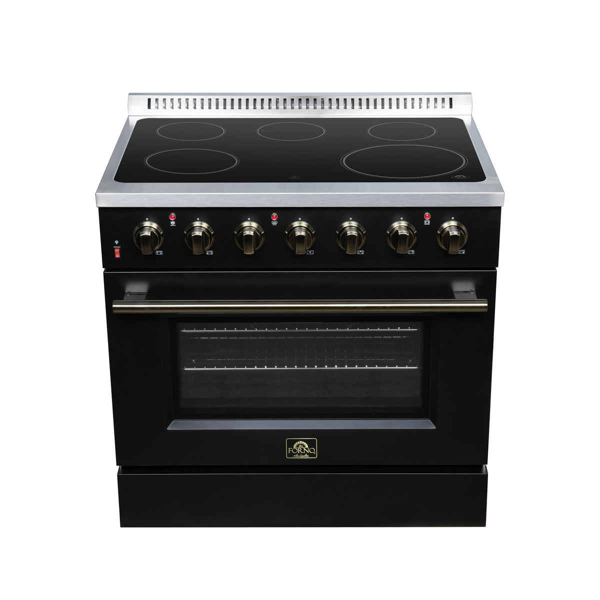 Forno Galiano 36 in. 5.36 cu. ft. Black Electric Range with Antique Brass Accents | FFSEL6083-36BLK